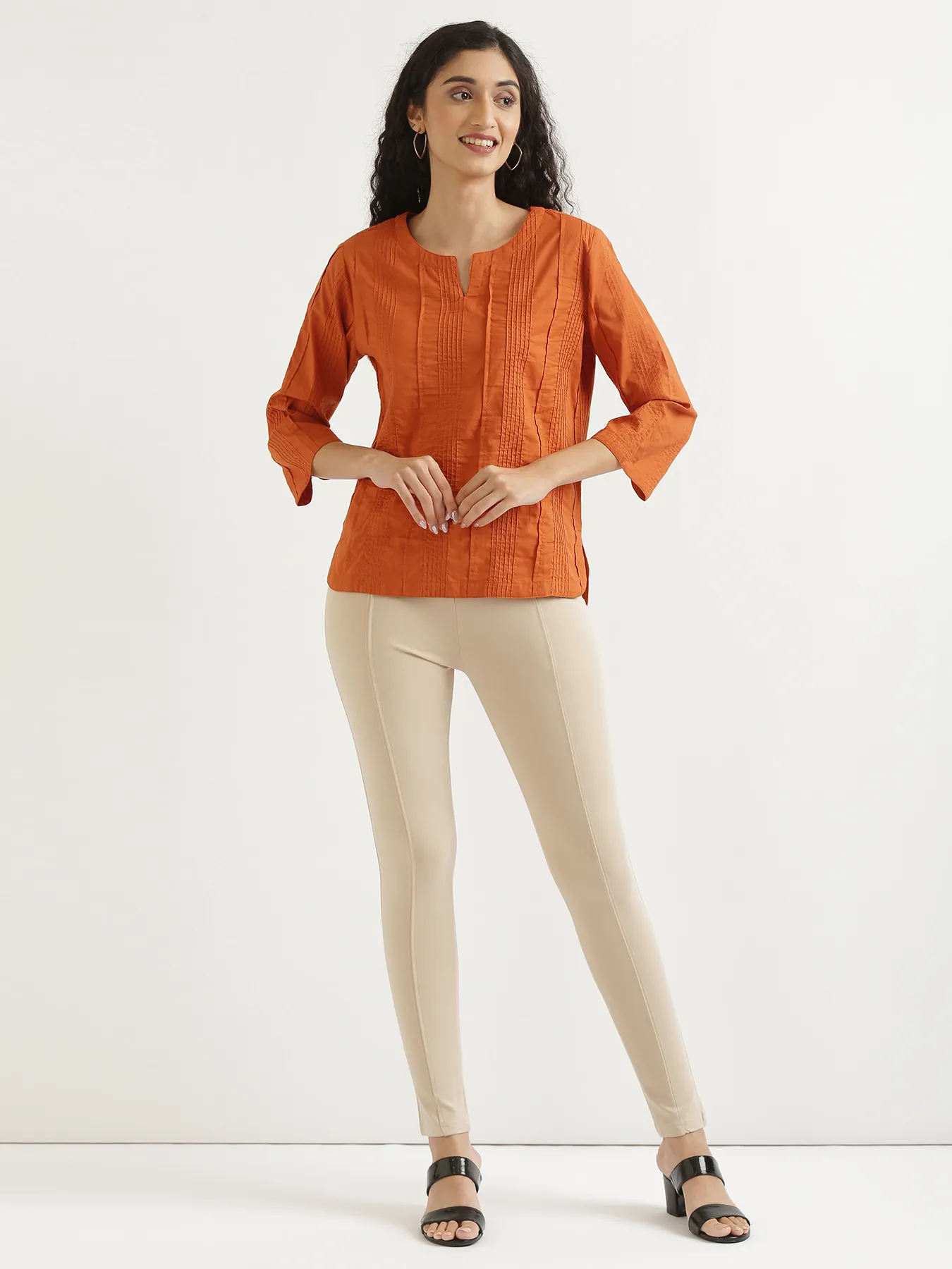 Women Beige 4-Way Stretchable Pants - Image 10