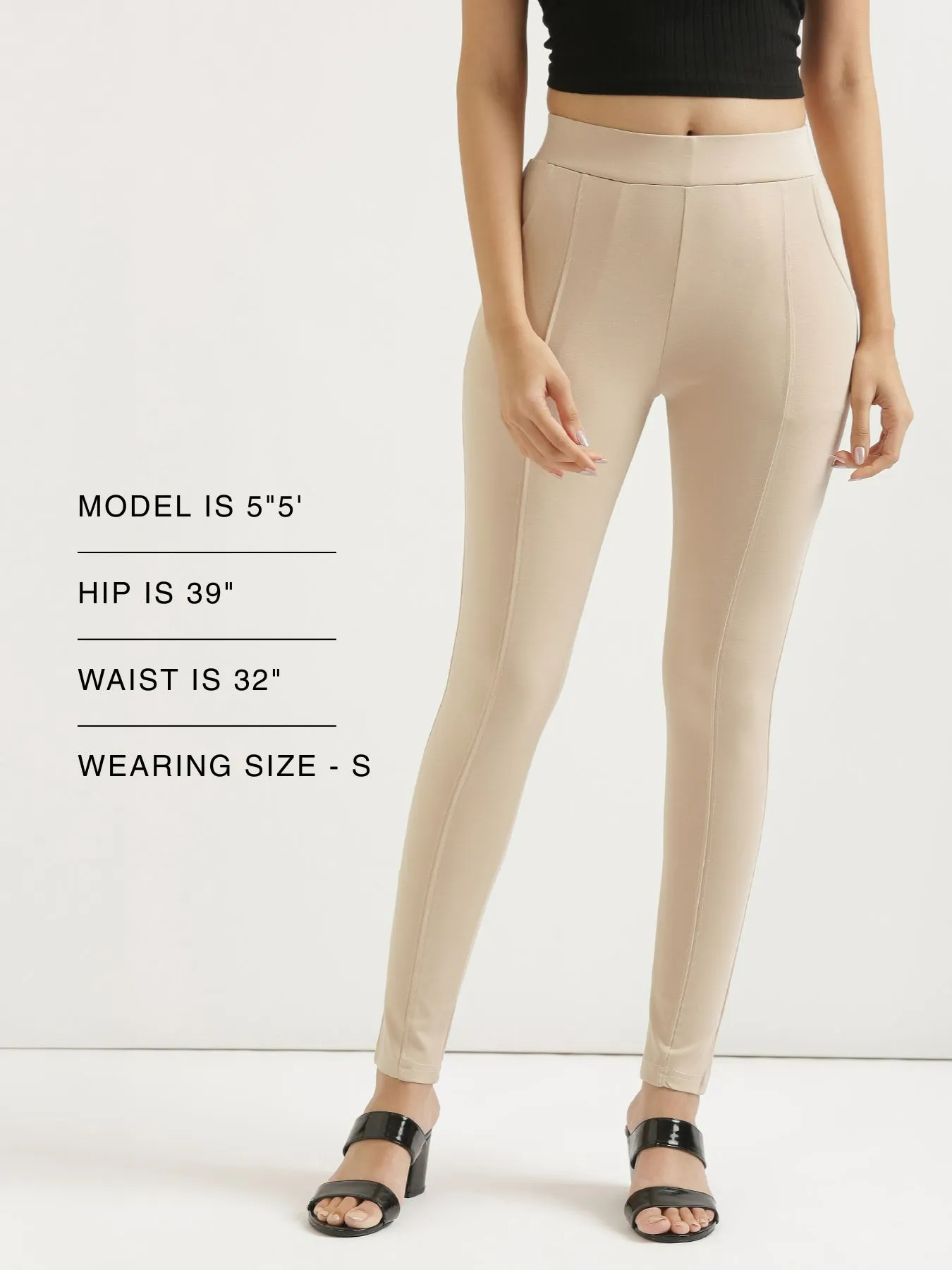 Women Beige 4-Way Stretchable Pants - Image 11