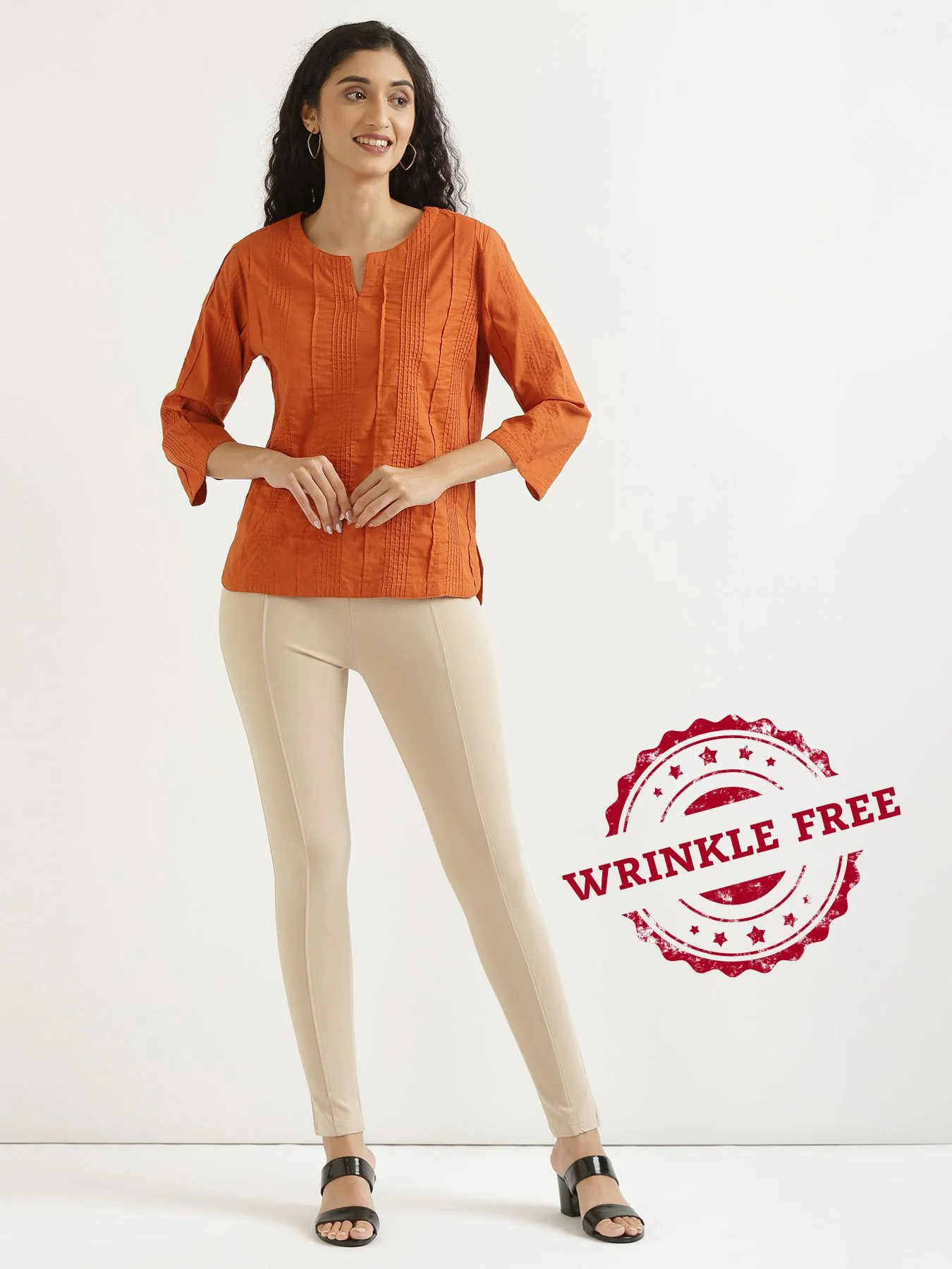 Women Beige 4-Way Stretchable Pants - Image 4