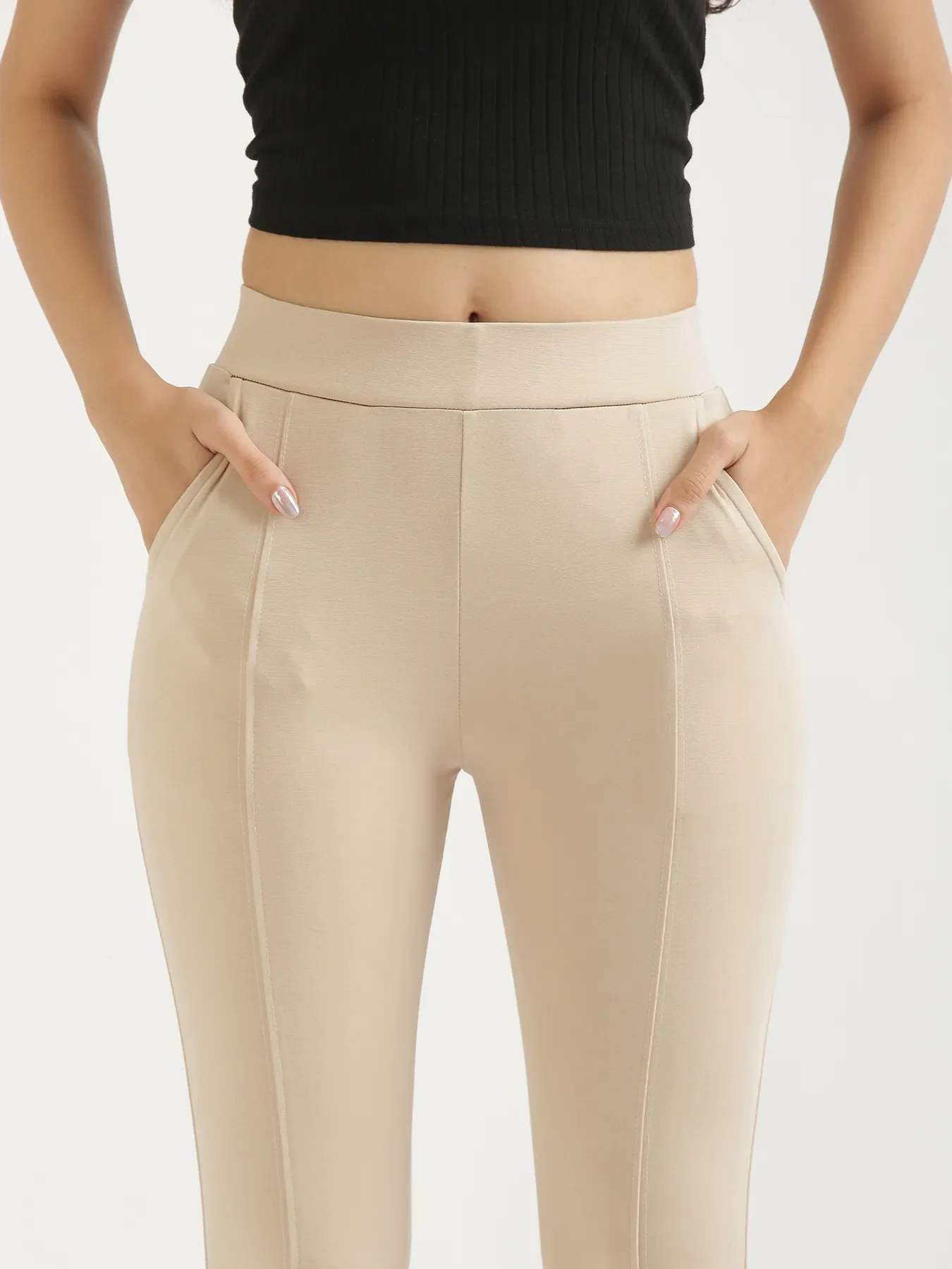 Women Beige 4-Way Stretchable Pants - Image 5