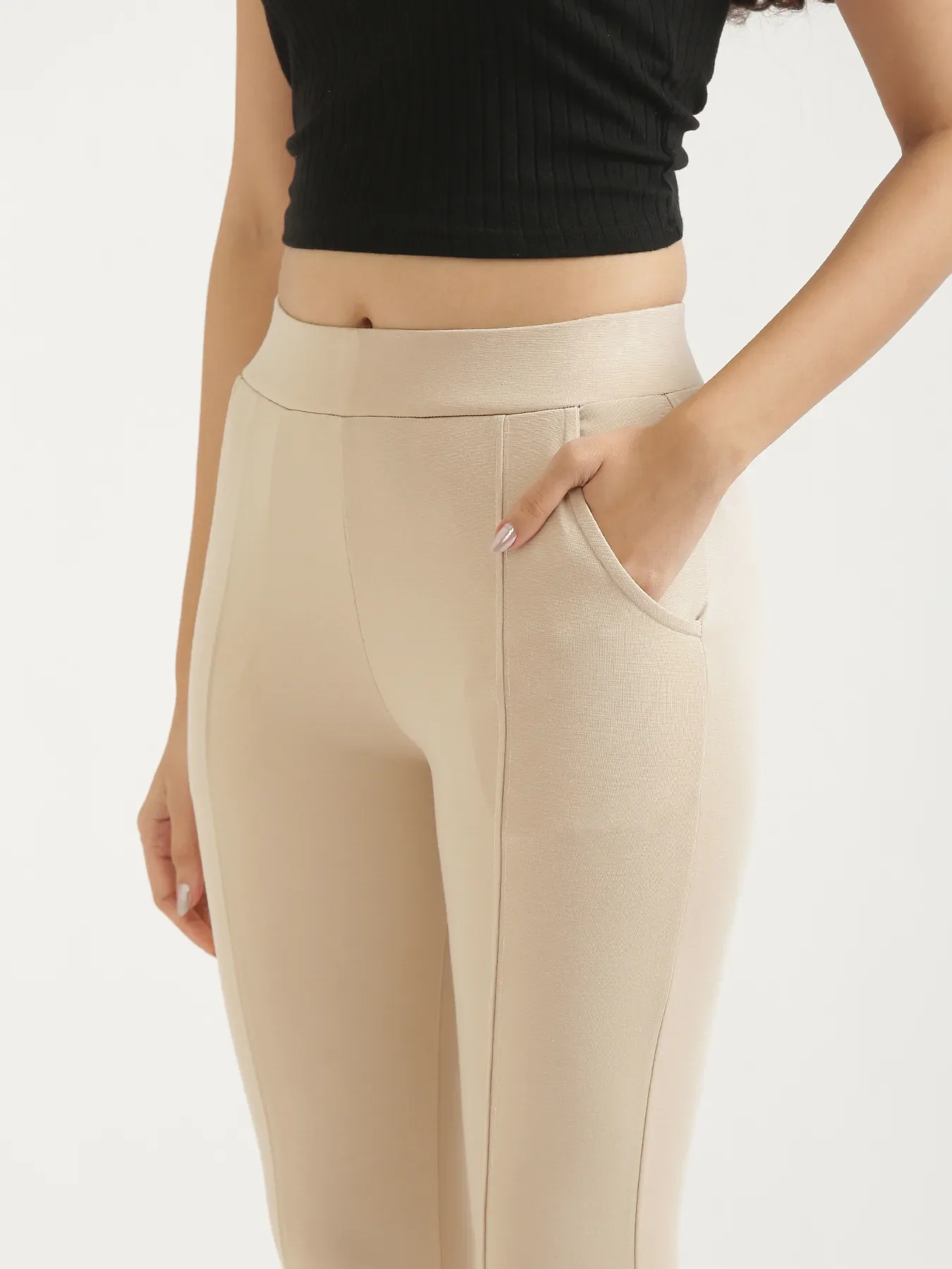 Women Beige 4-Way Stretchable Pants - Image 6