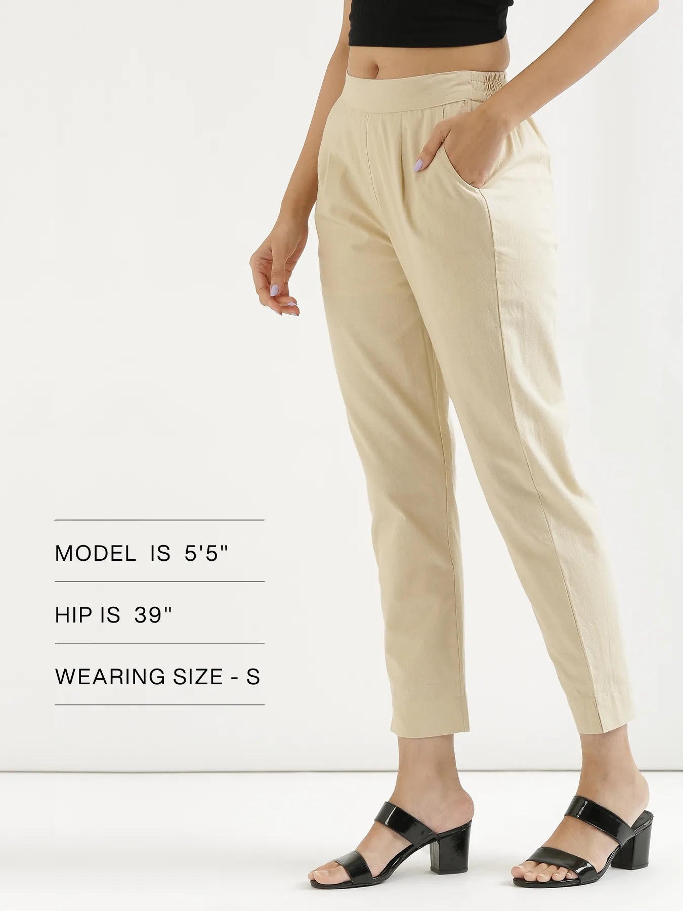 Women Beige Cotton Pant - Image 12
