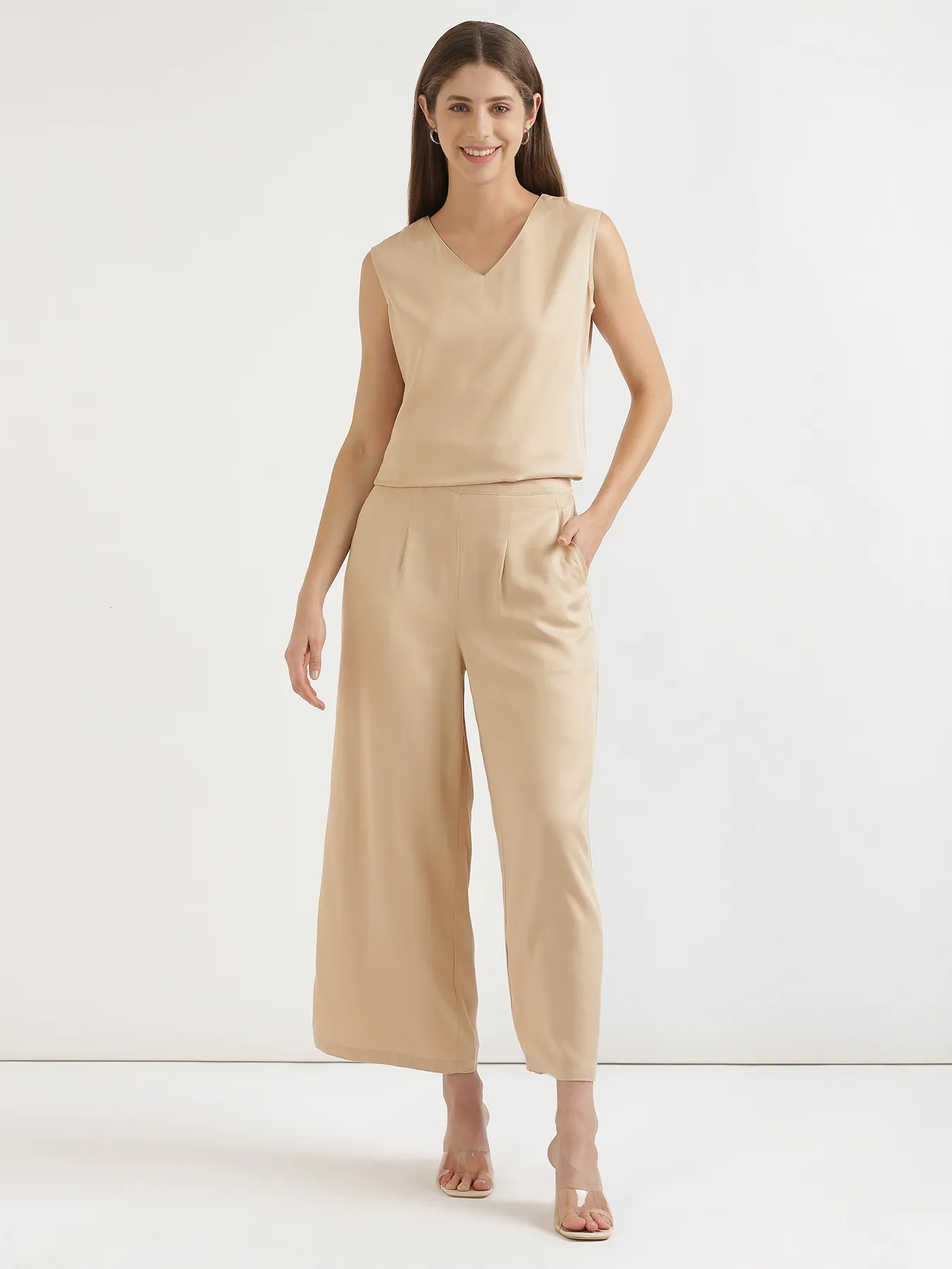 Women Beige Viscose Palazzo Pant - Image 10