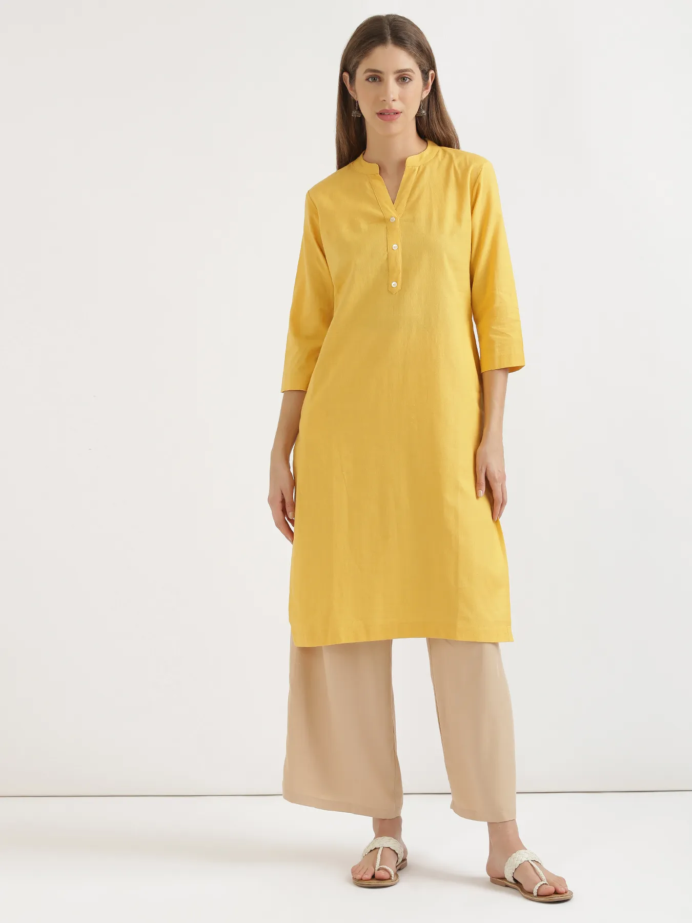 Women Beige Viscose Palazzo Pant - Image 2