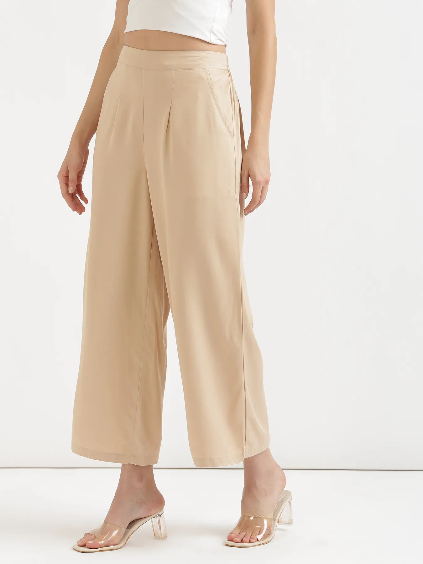 Women Beige Viscose Palazzo Pant - Image 3