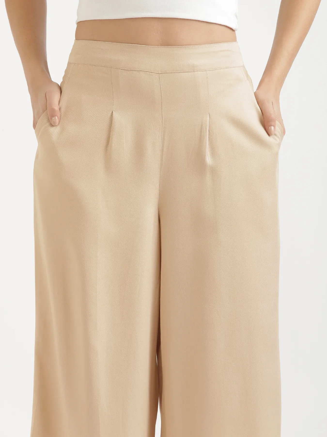 Women Beige Viscose Palazzo Pant - Image 4