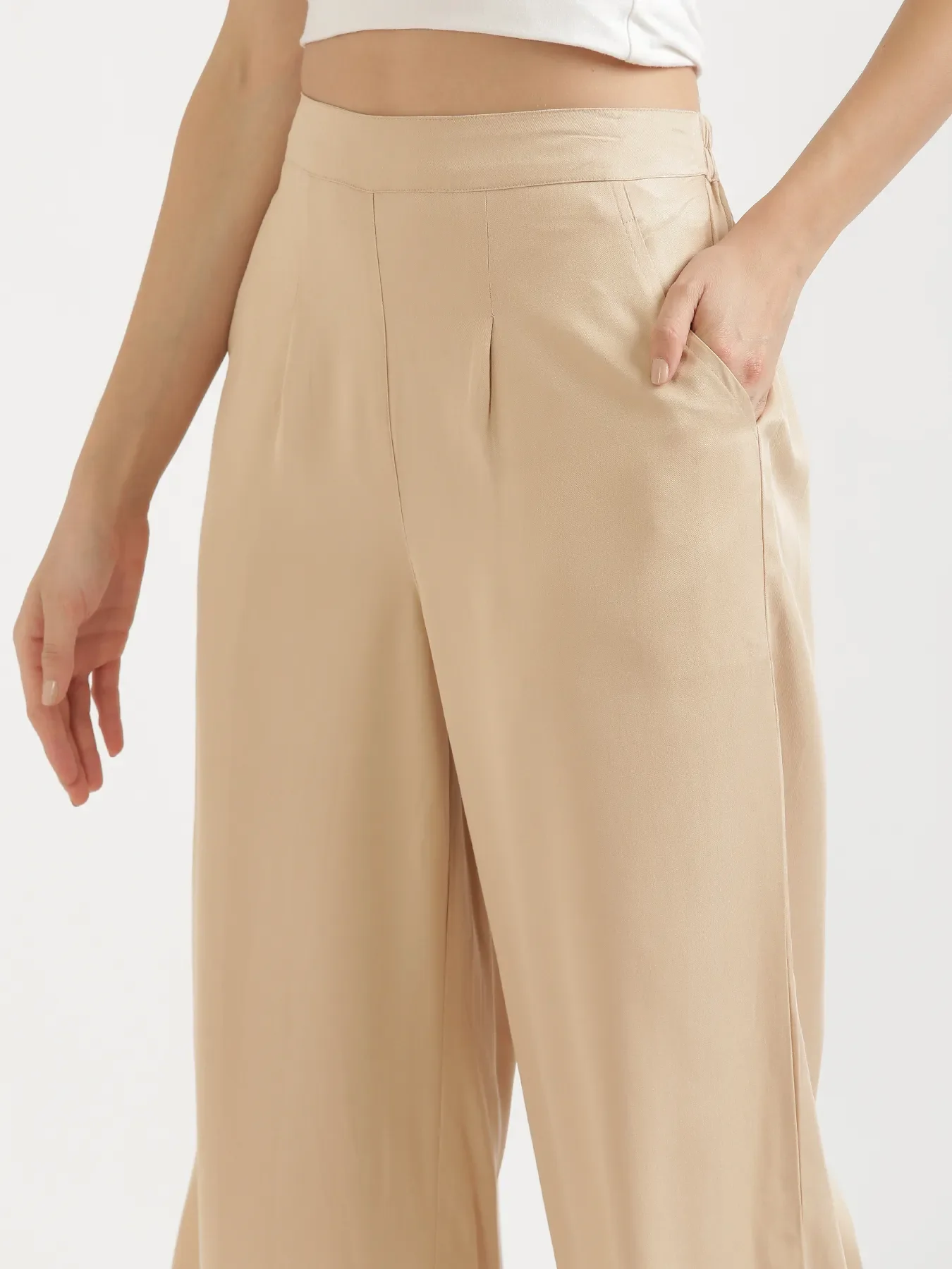 Women Beige Viscose Palazzo Pant - Image 5