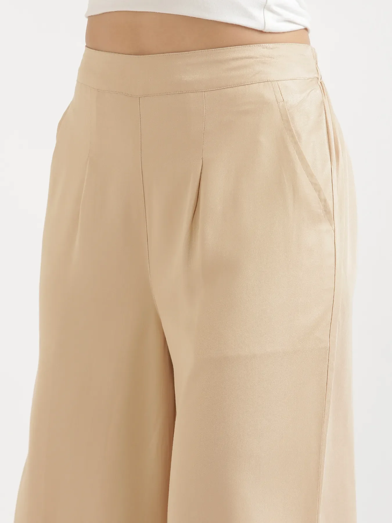 Women Beige Viscose Palazzo Pant - Image 6