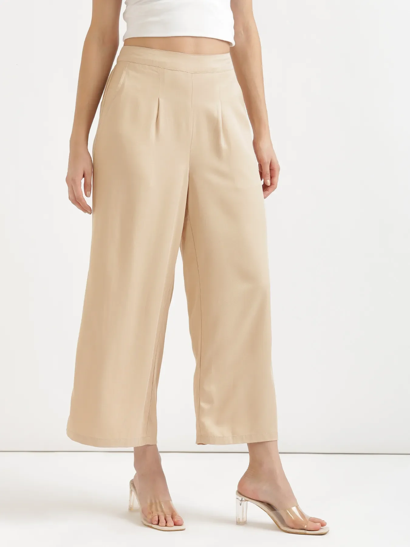 Women Beige Viscose Palazzo Pant - Image 7