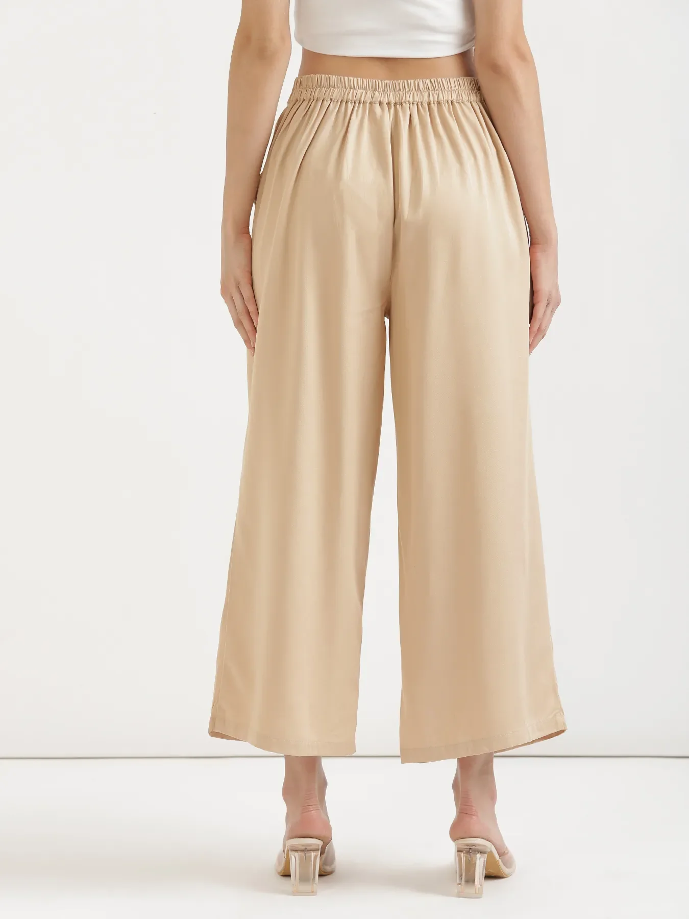 Women Beige Viscose Palazzo Pant - Image 8