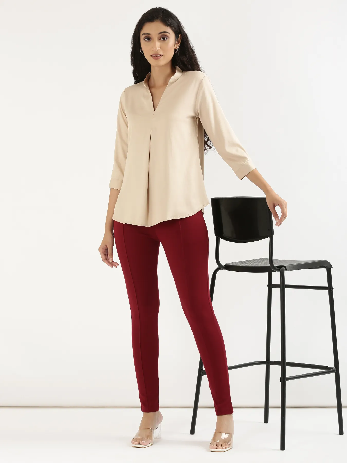 Women Beige Viscose Pleated Top - Image 10