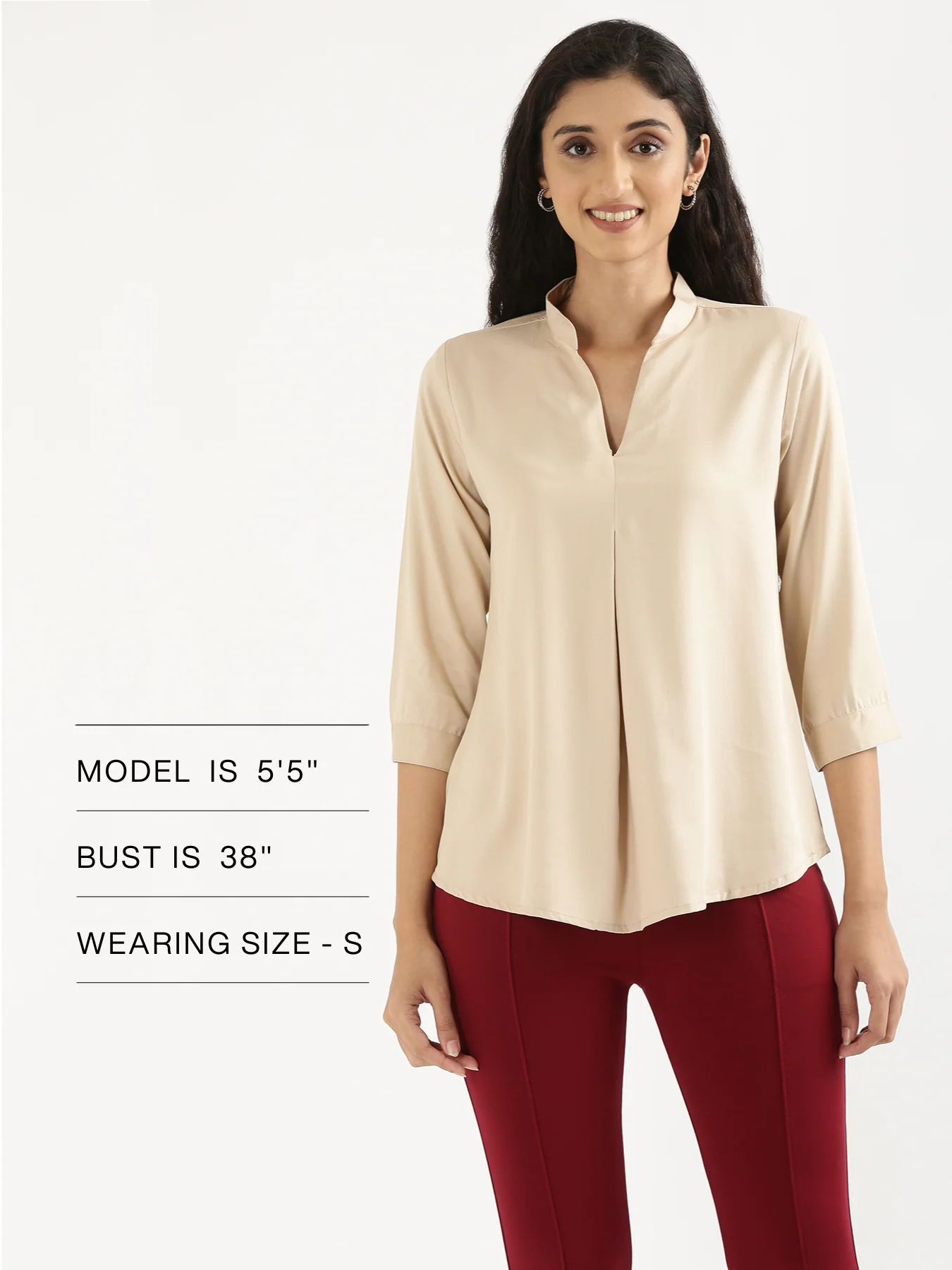 Women Beige Viscose Pleated Top - Image 12