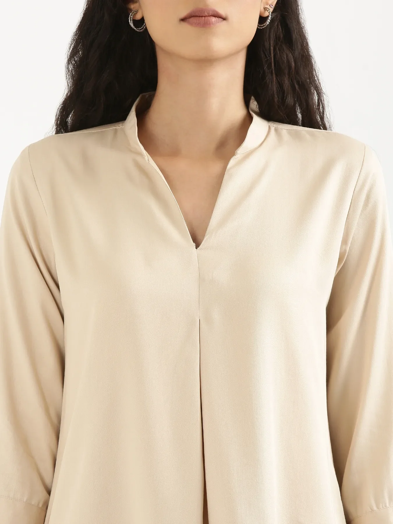 Women Beige Viscose Pleated Top - Image 5