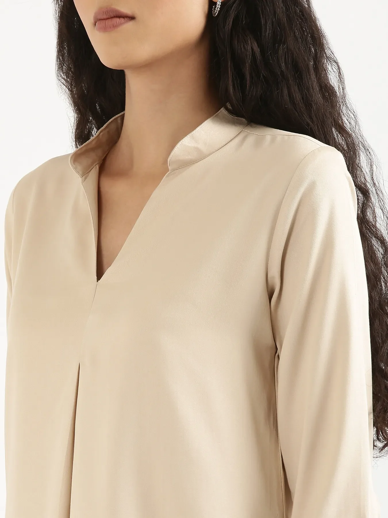 Women Beige Viscose Pleated Top - Image 6