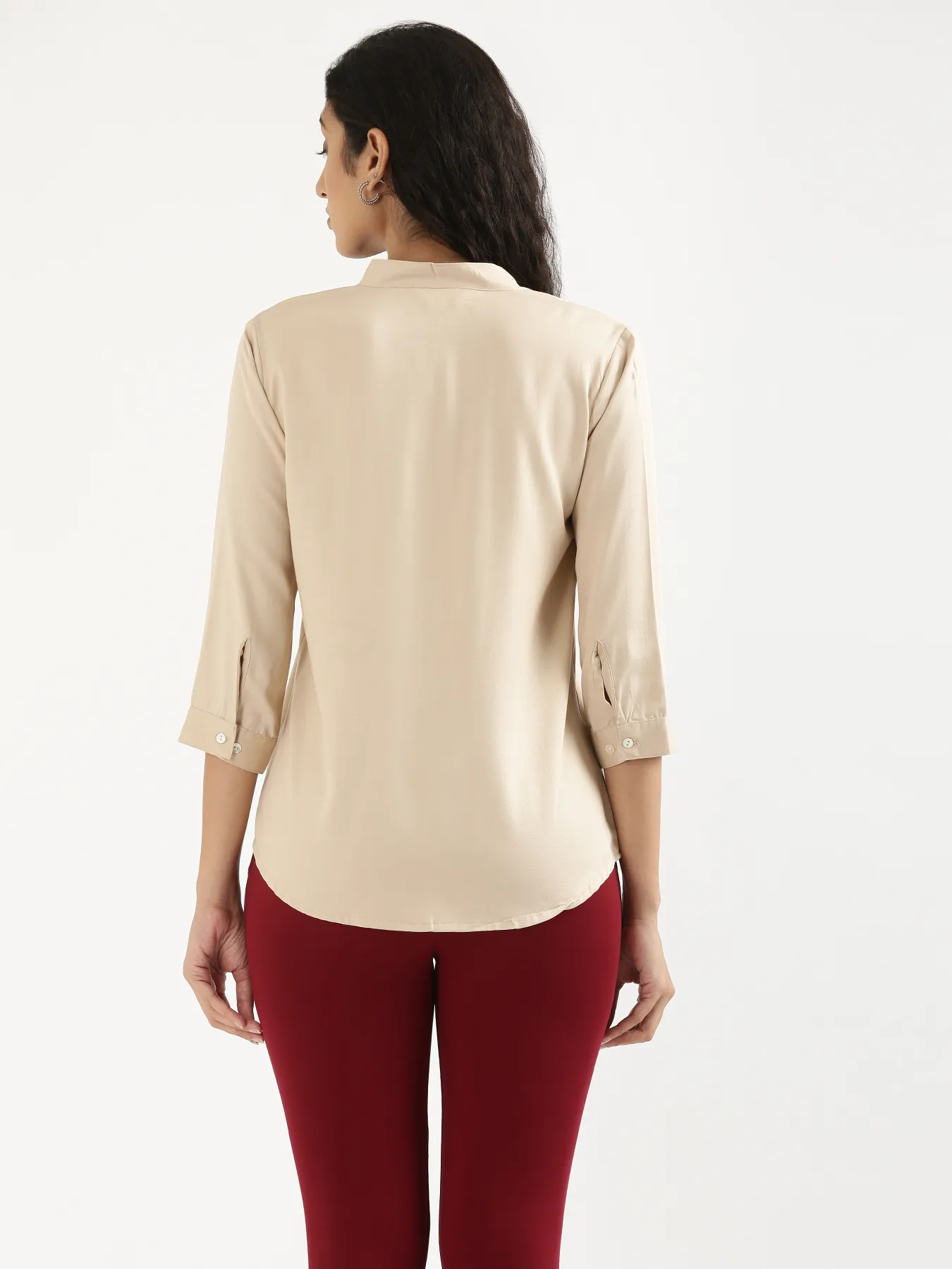 Women Beige Viscose Pleated Top - Image 8