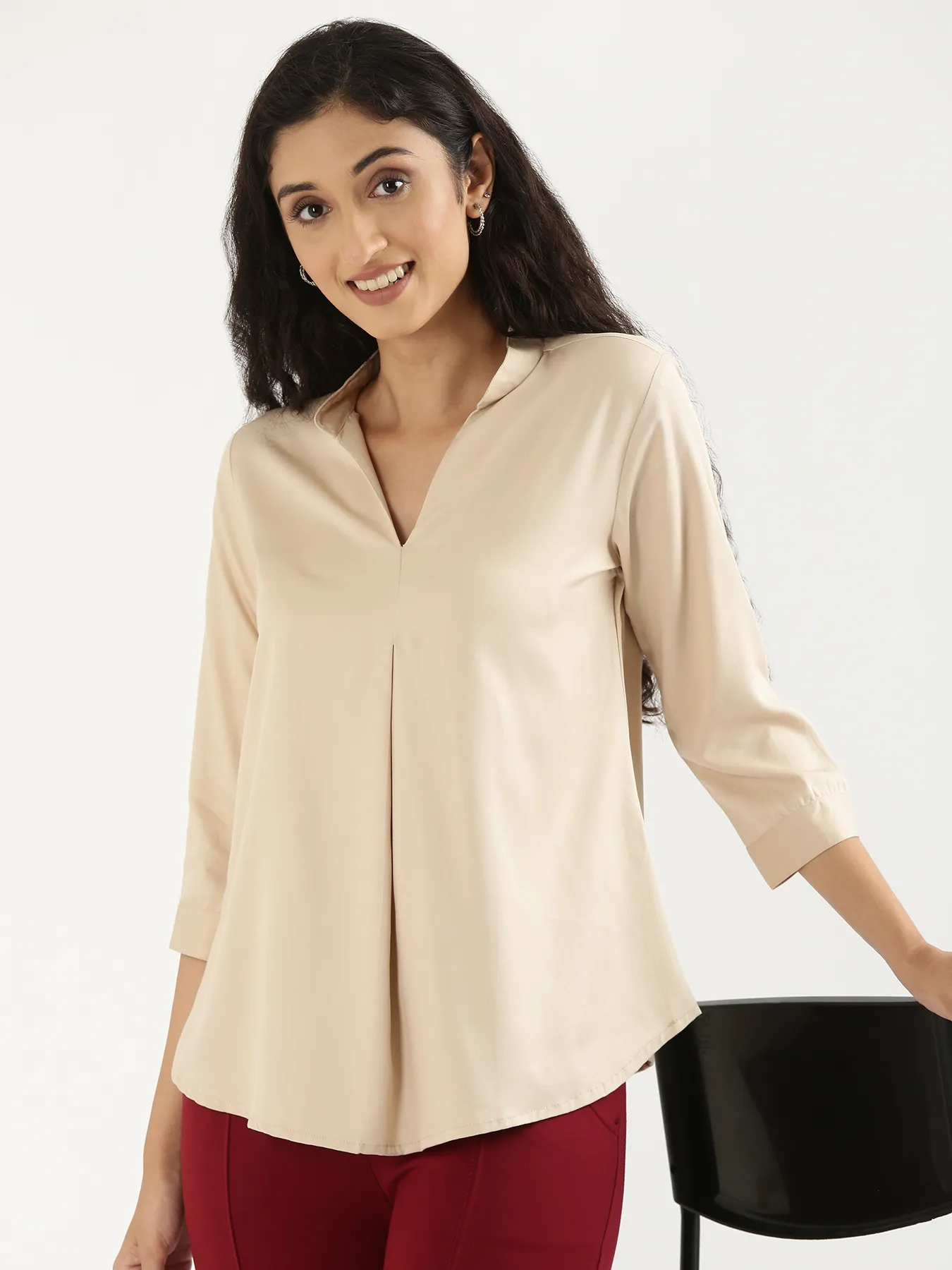 Women Beige Viscose Pleated Top - Image 9
