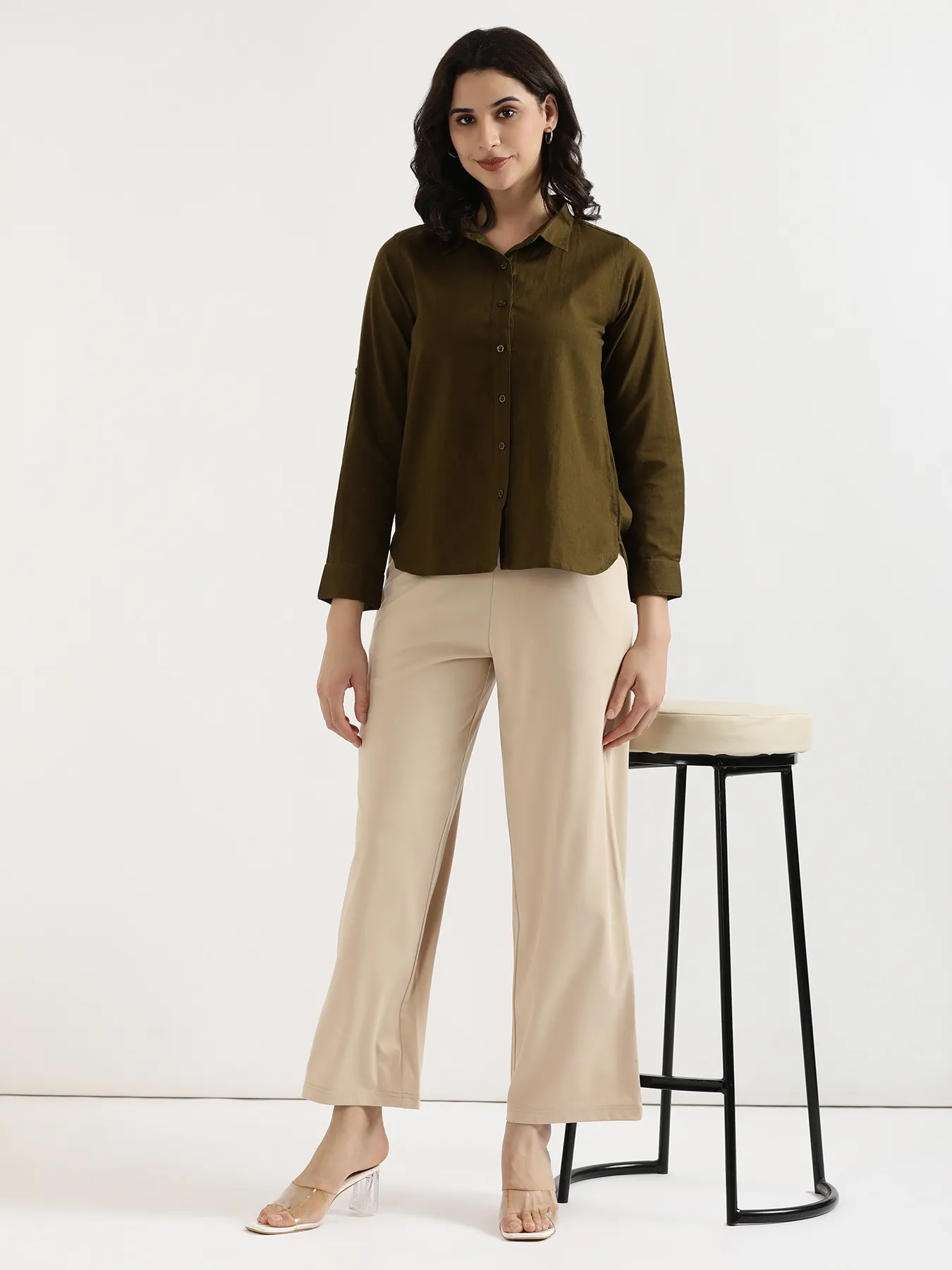 Women Beige Wide Leg Pants - Image 10