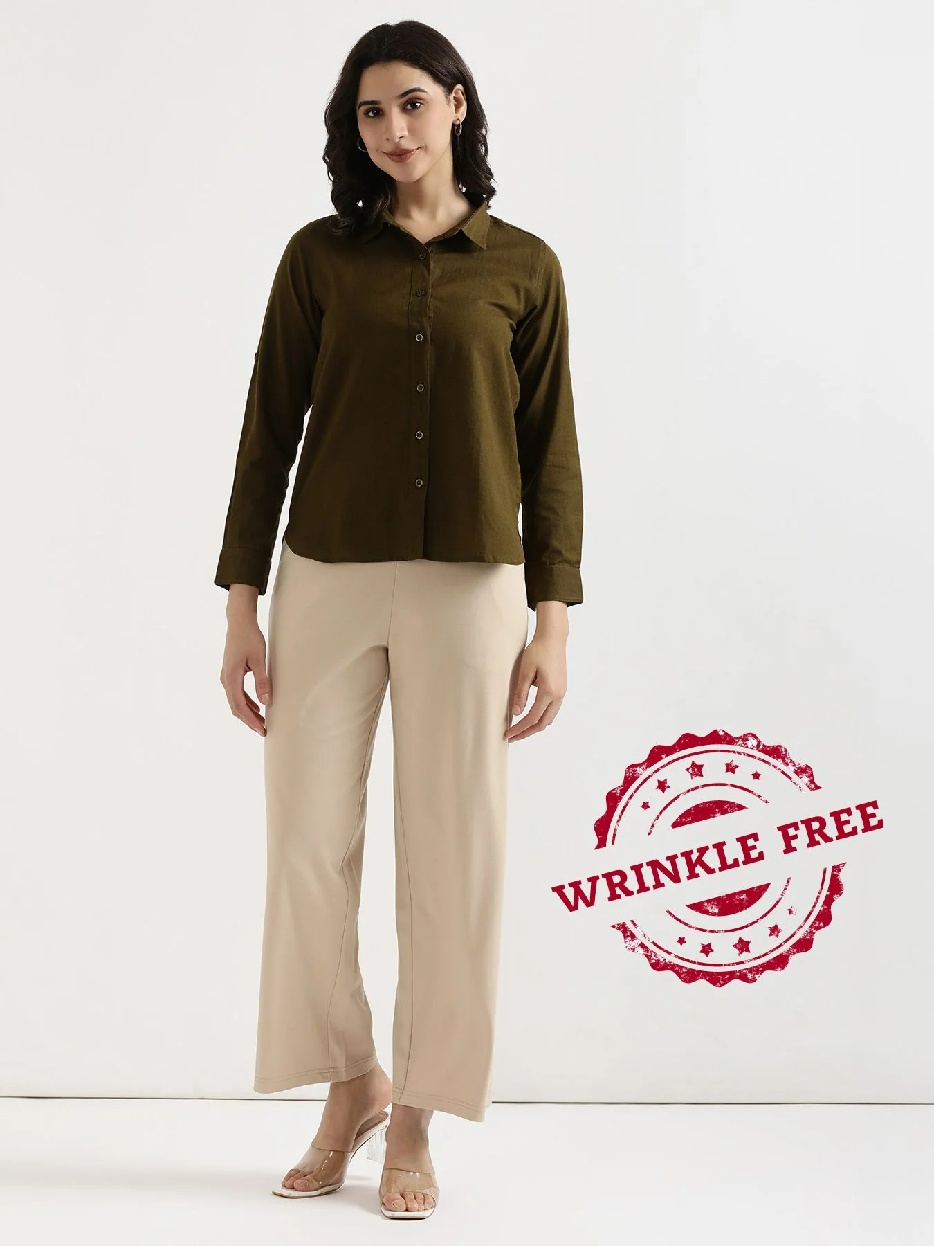 Women Beige Wide Leg Pants - Image 4