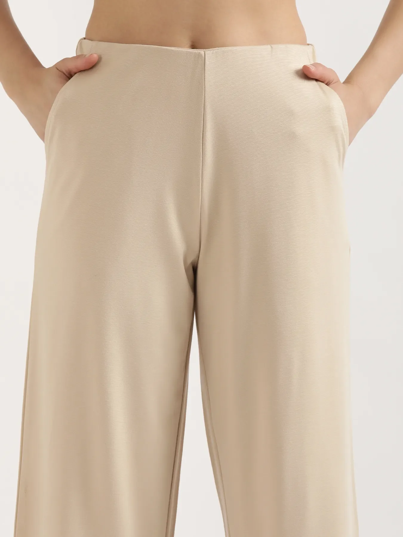 Women Beige Wide Leg Pants - Image 6