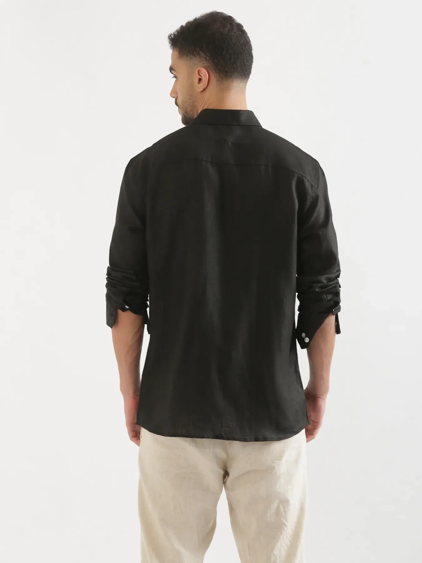 Men Black 100% Full Sleeve Linen Shirt - Image 4