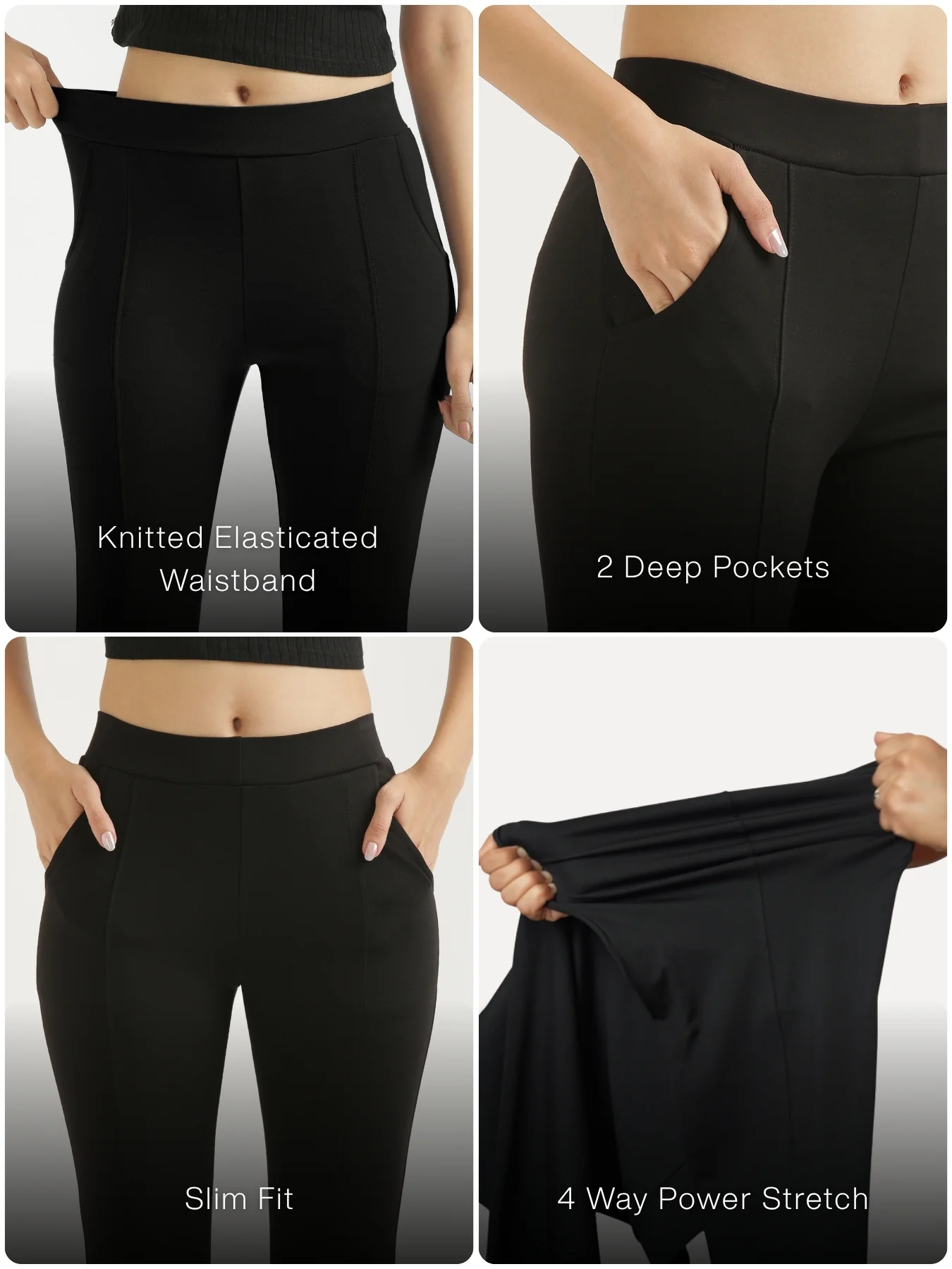 Women Black 4-Way Stretchable Pants - Image 2