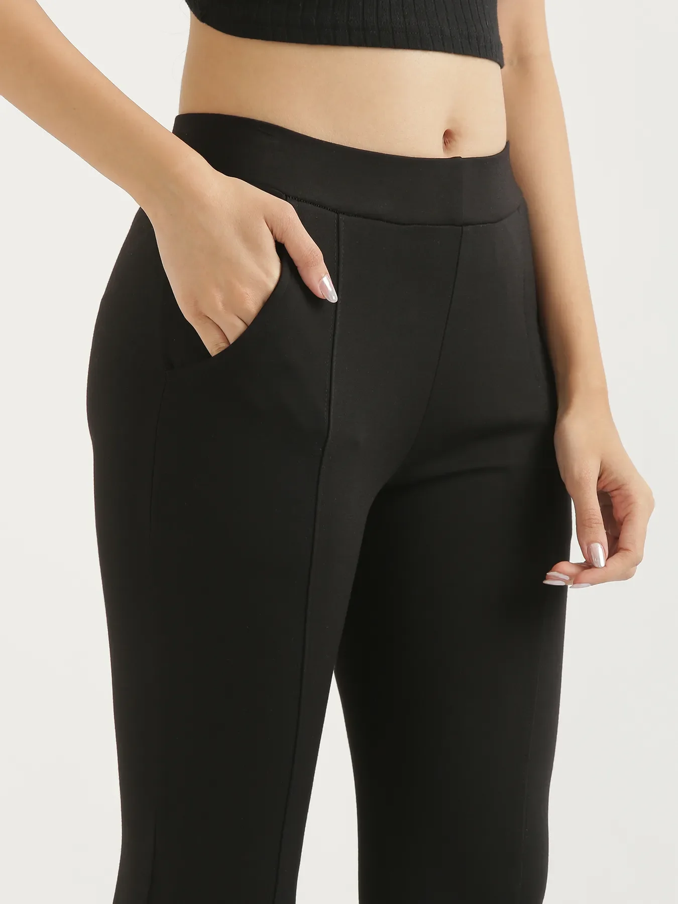 Women Black 4-Way Stretchable Pants - Image 7