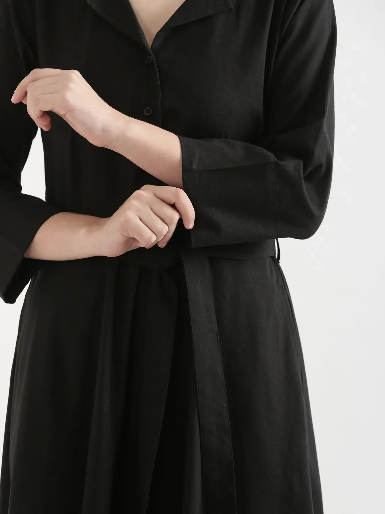 Women Black Airy Linen Flared Dress - Image 11