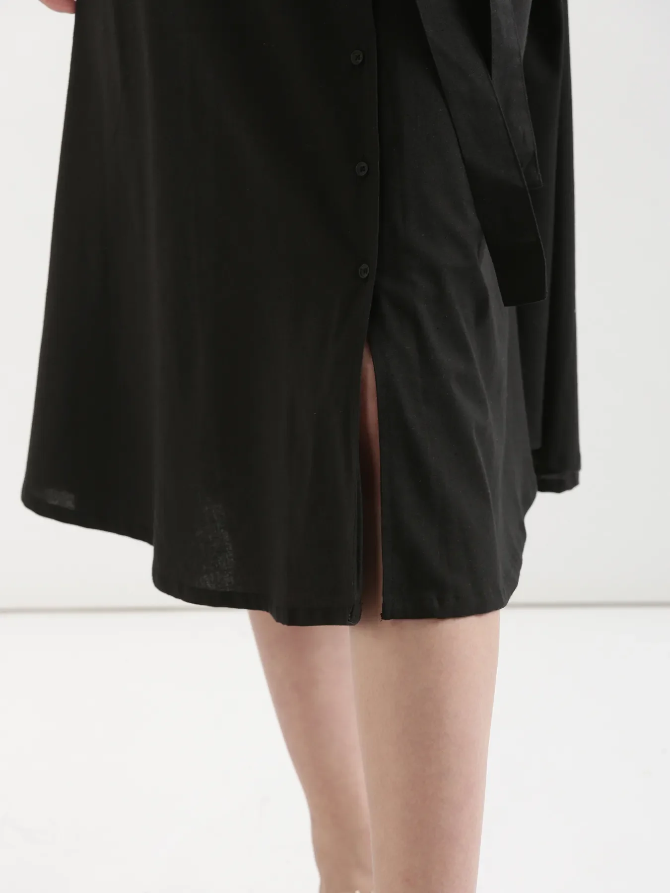 Women Black Airy Linen Flared Dress - Image 12