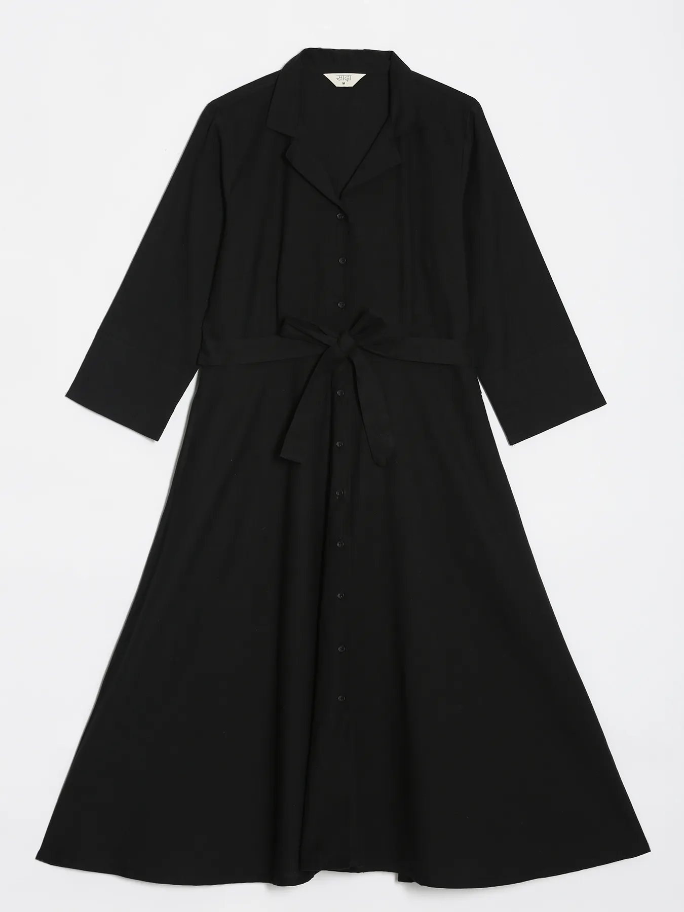 Women Black Airy Linen Flared Dress - Image 16