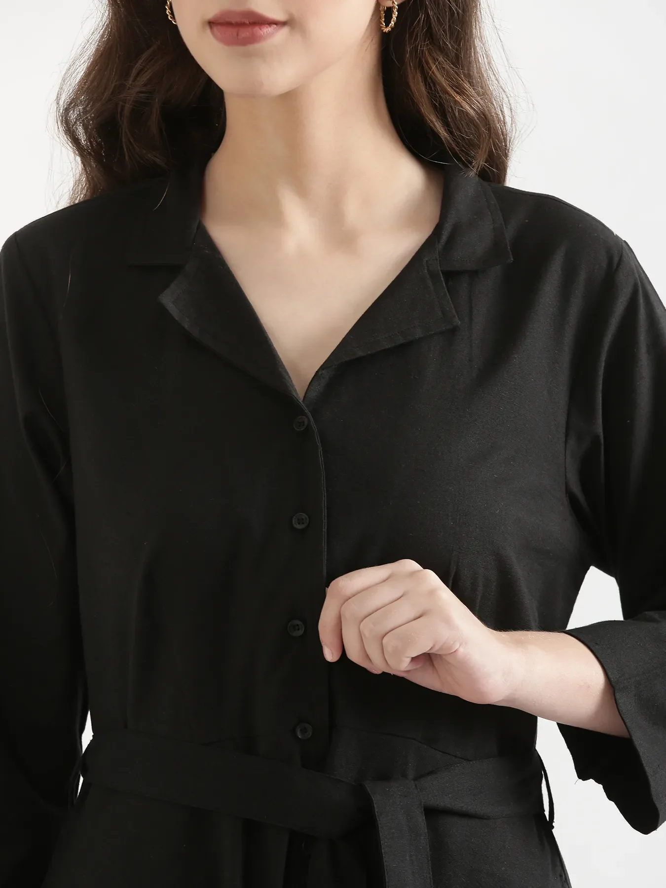 Women Black Airy Linen Flared Dress - Image 8