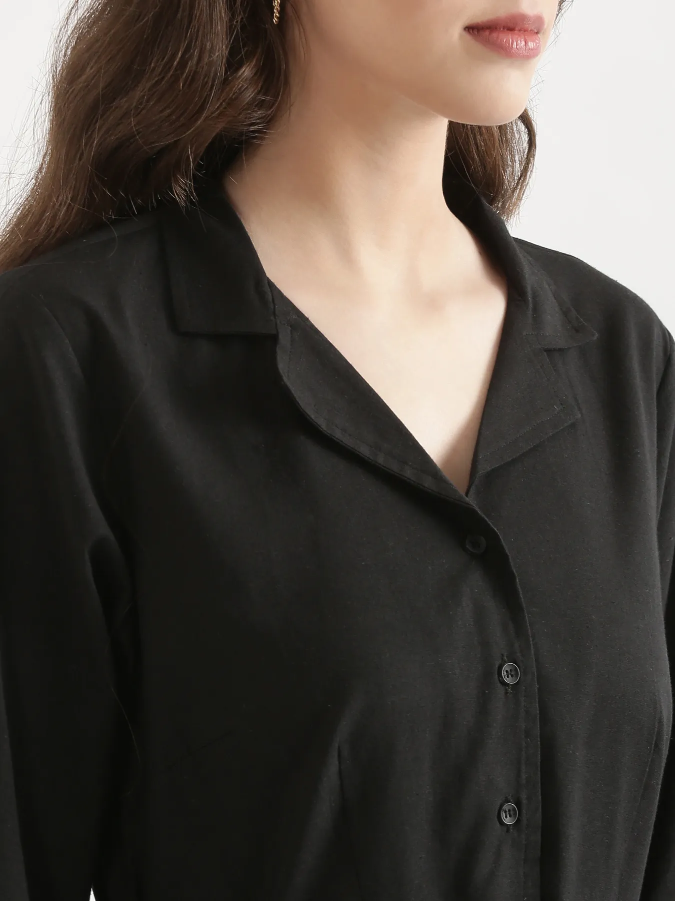 Women Black Airy Linen Flared Dress - Image 9