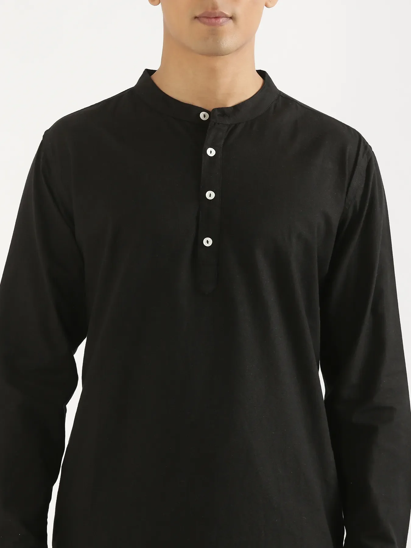 Men Black Airy Linen Long Kurta - Image 5