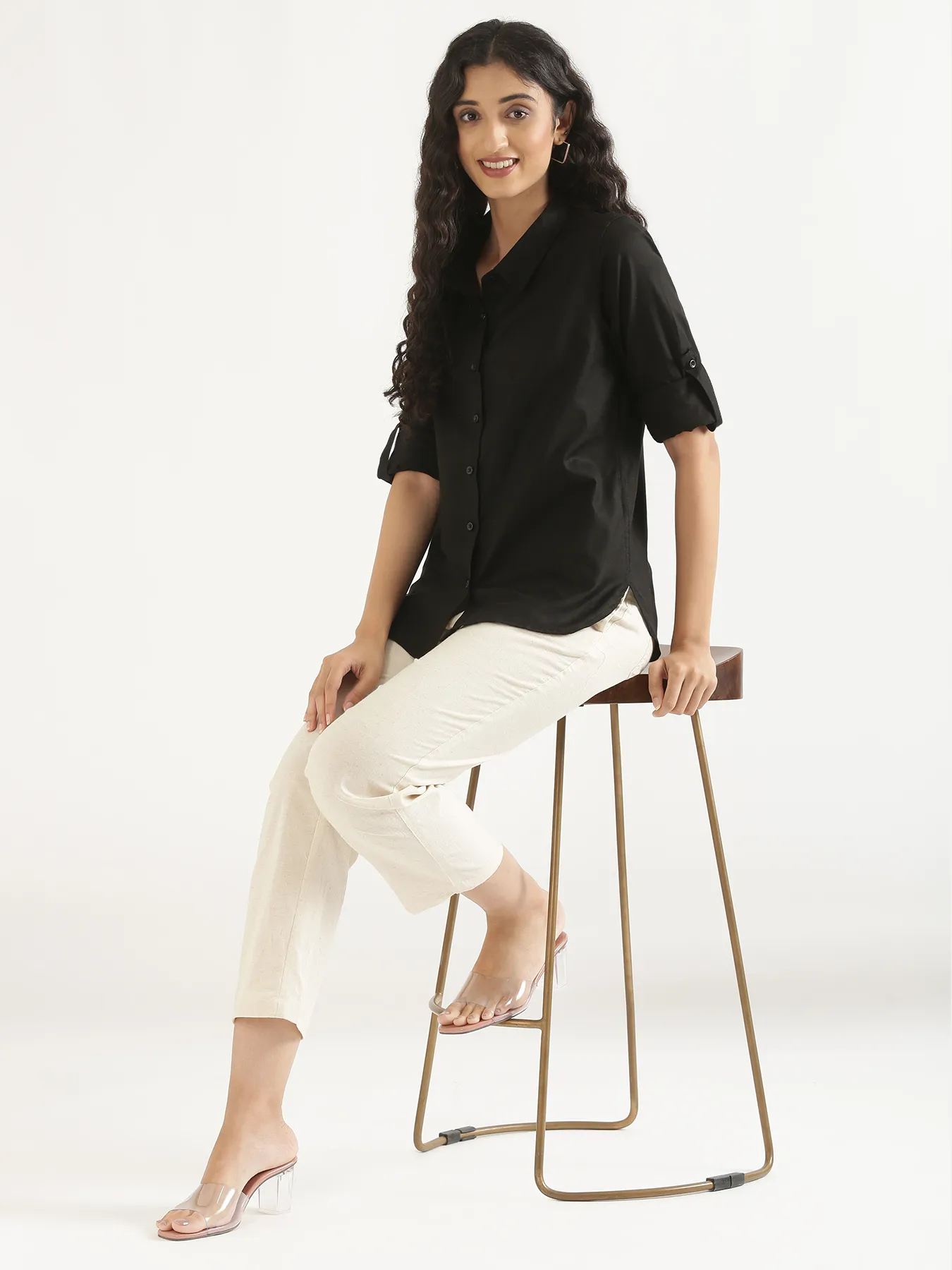 Women Black Airy-Linen Shirt - Image 11
