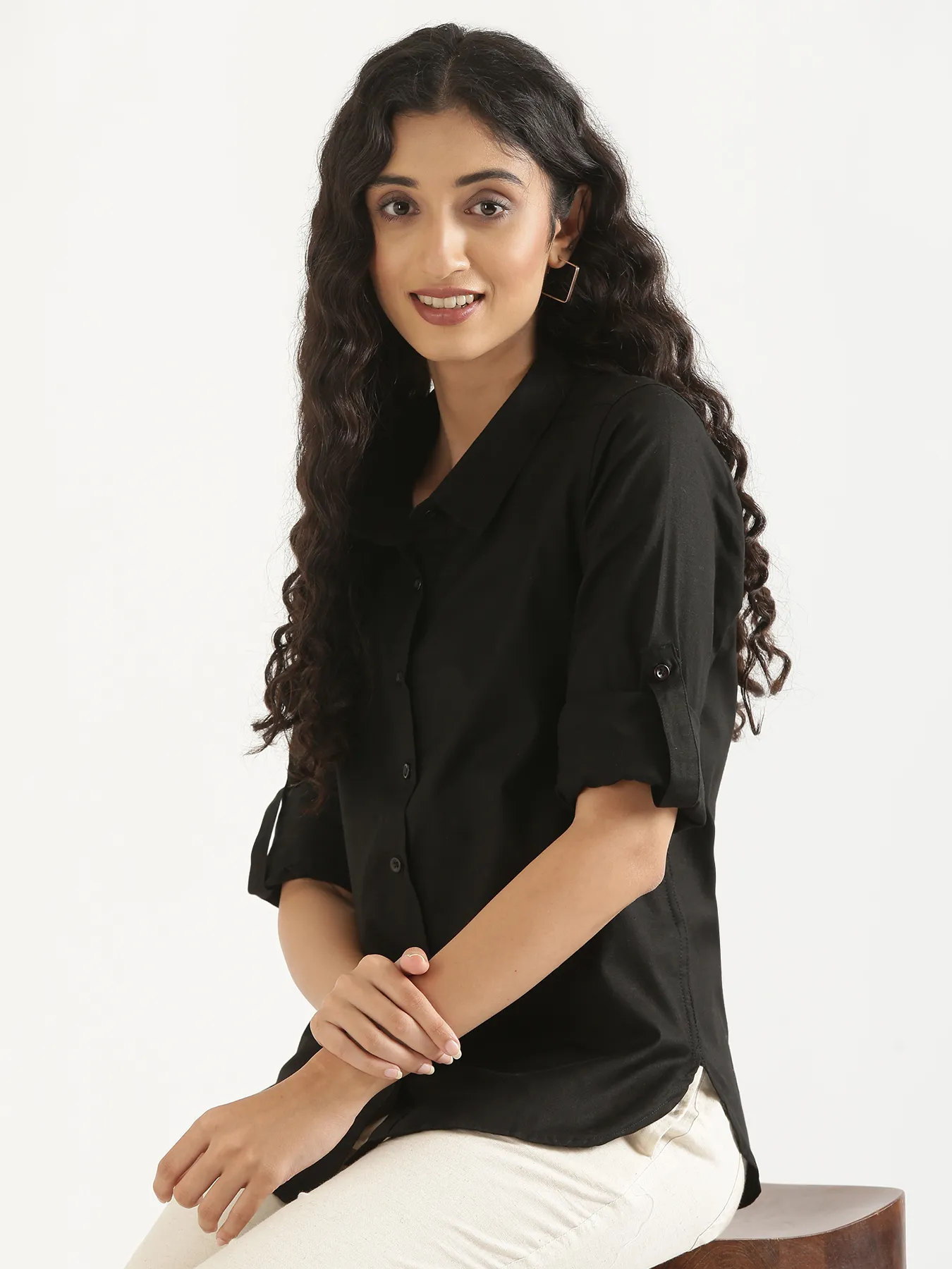 Women Black Airy-Linen Shirt - Image 2