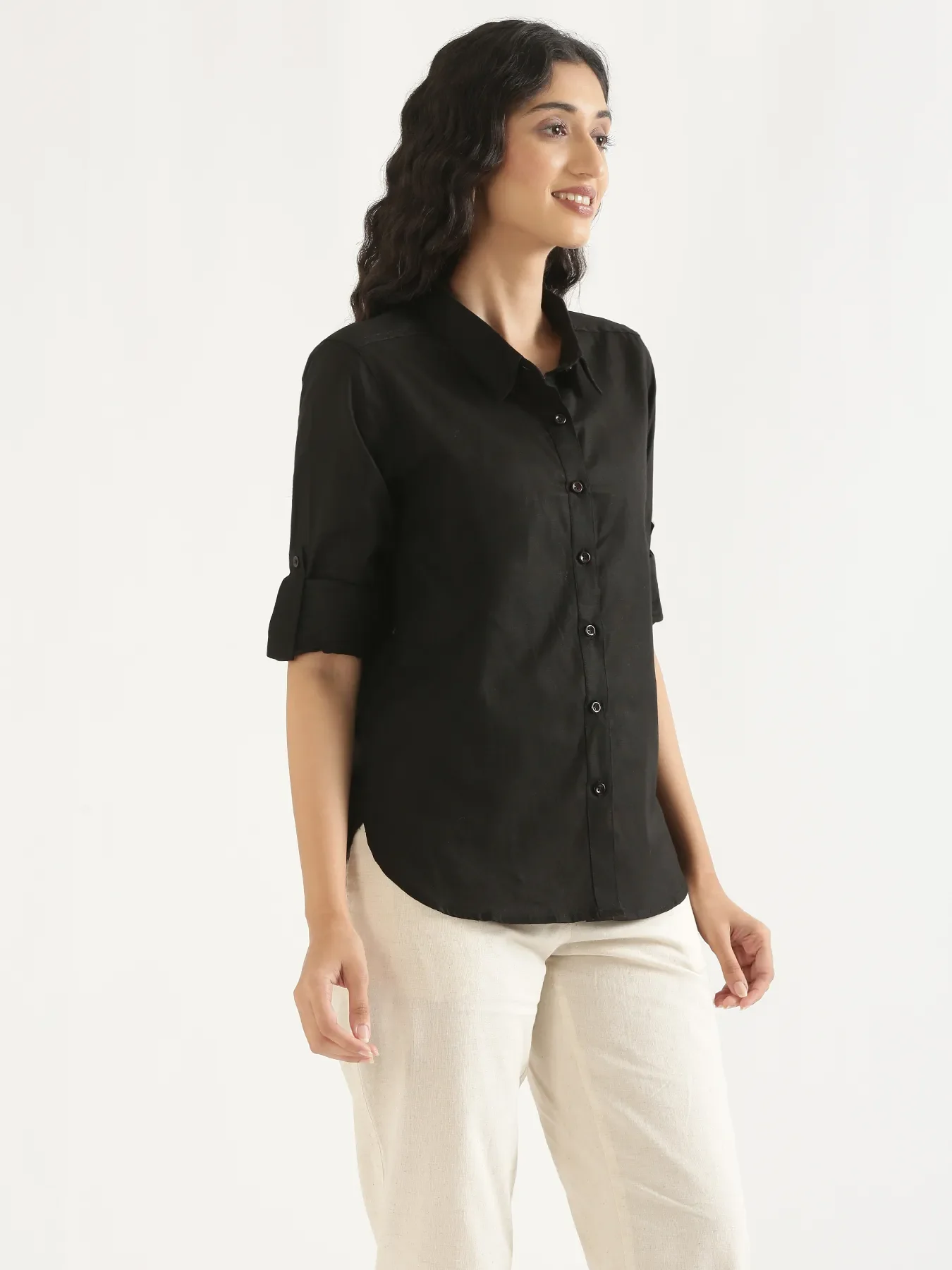Women Black Airy-Linen Shirt - Image 3