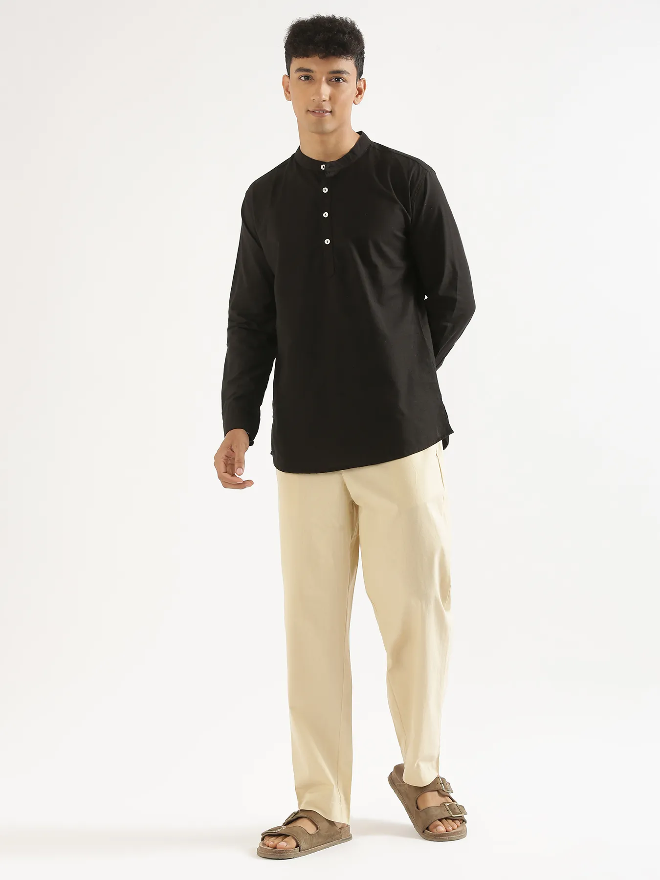 Men Black Airy Linen Short Kurta - Image 10