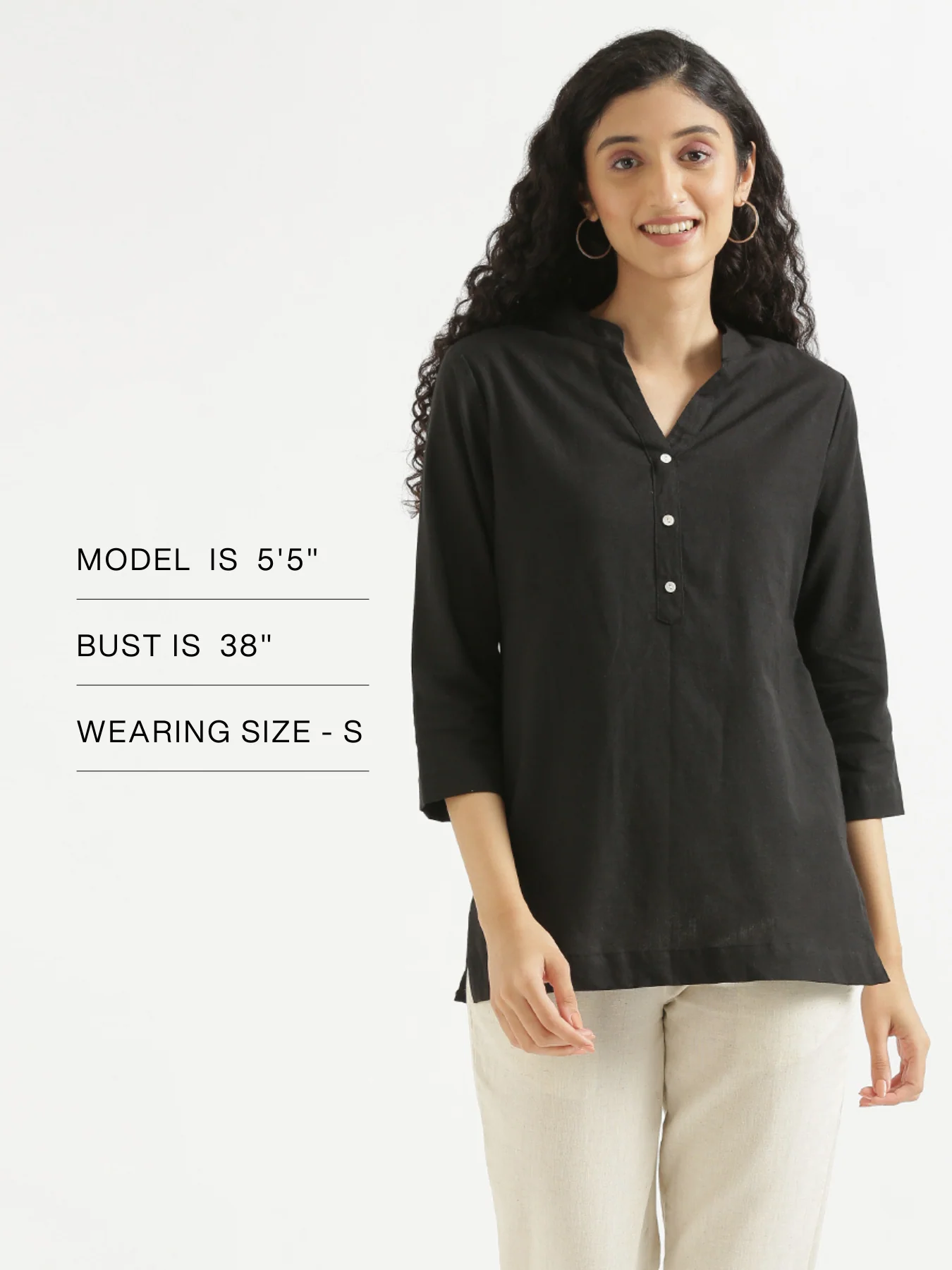 Women Black Airy Linen Short Kurta - Image 11