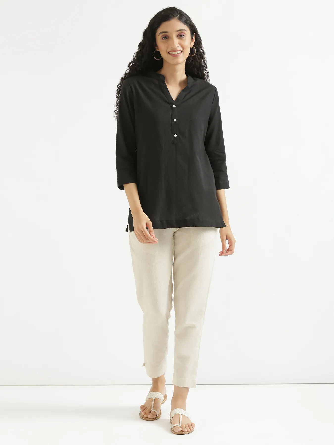 Women Black Airy Linen Short Kurta - Image 7