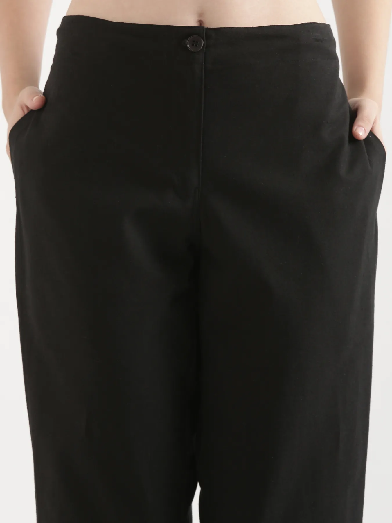 Women Black Airy Linen Straight Pants - Image 11