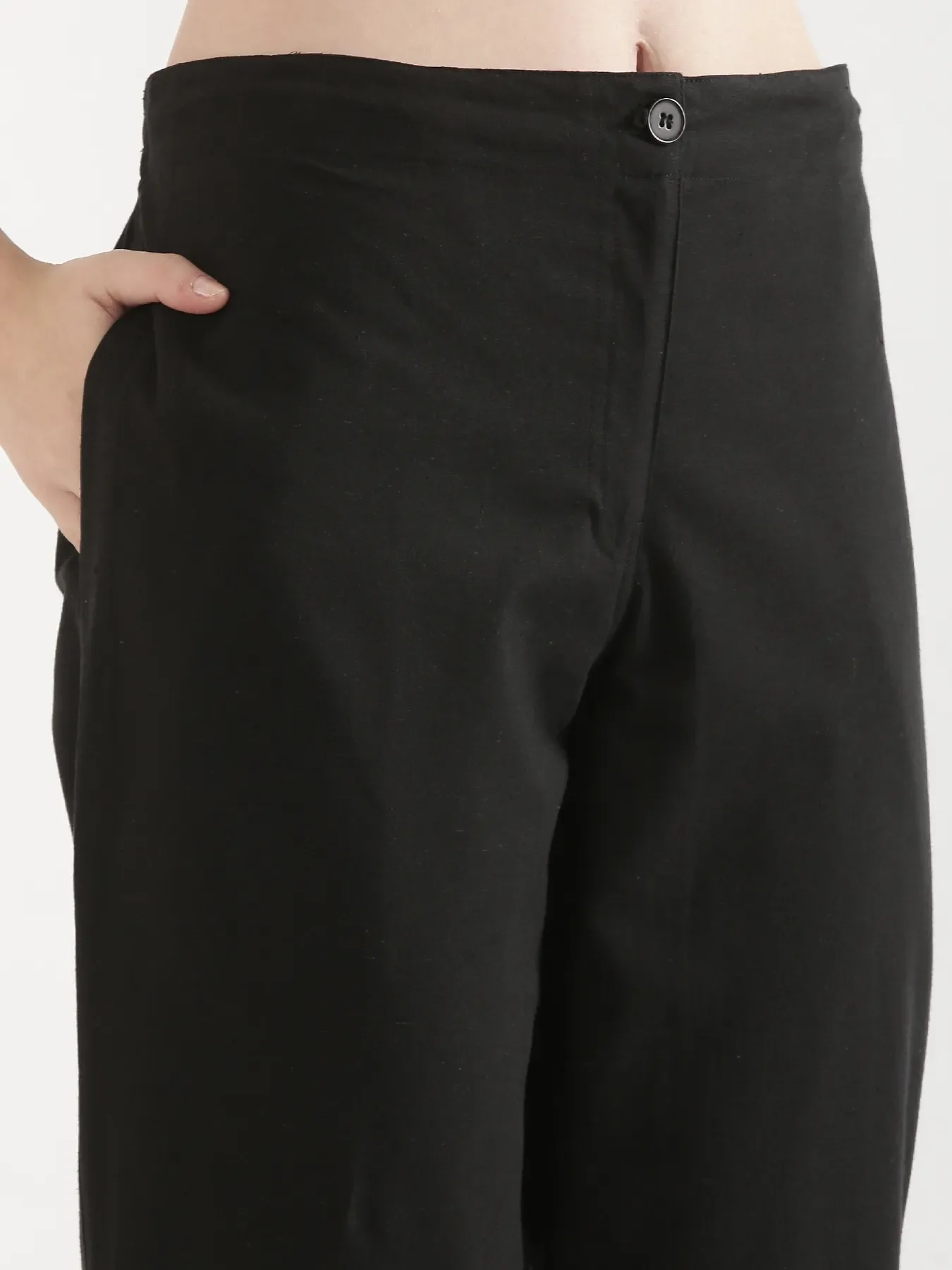 Women Black Airy Linen Straight Pants - Image 12