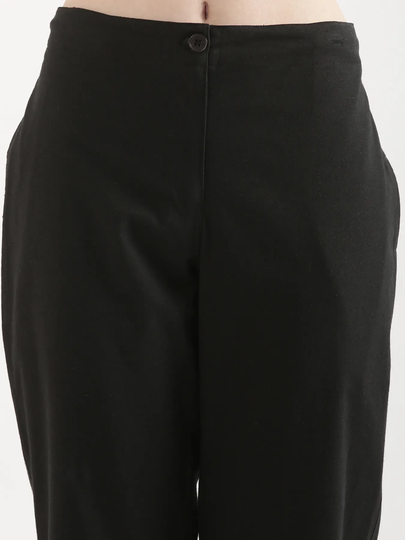 Women Black Airy Linen Straight Pants - Image 13