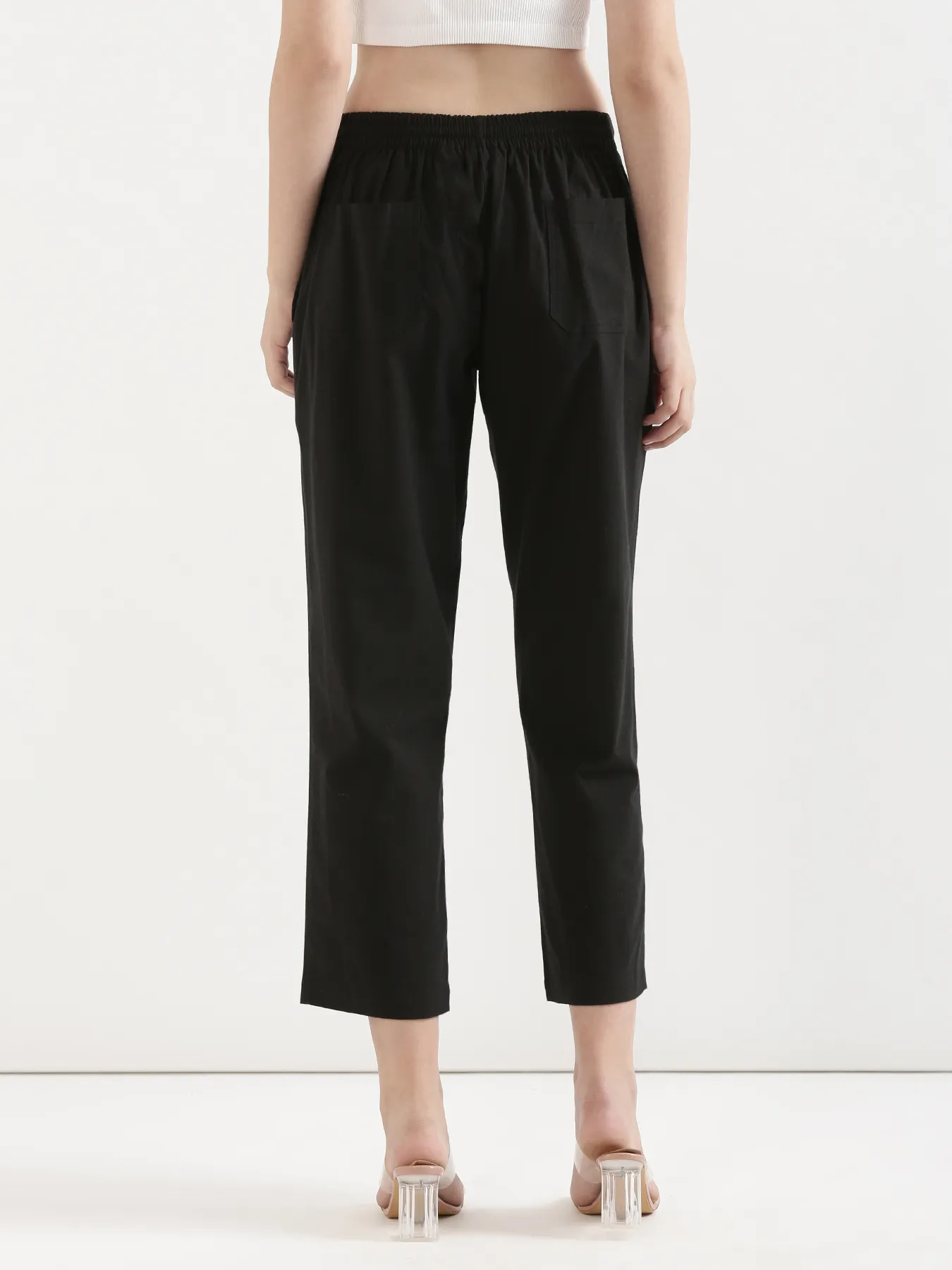Women Black Airy Linen Straight Pants - Image 6