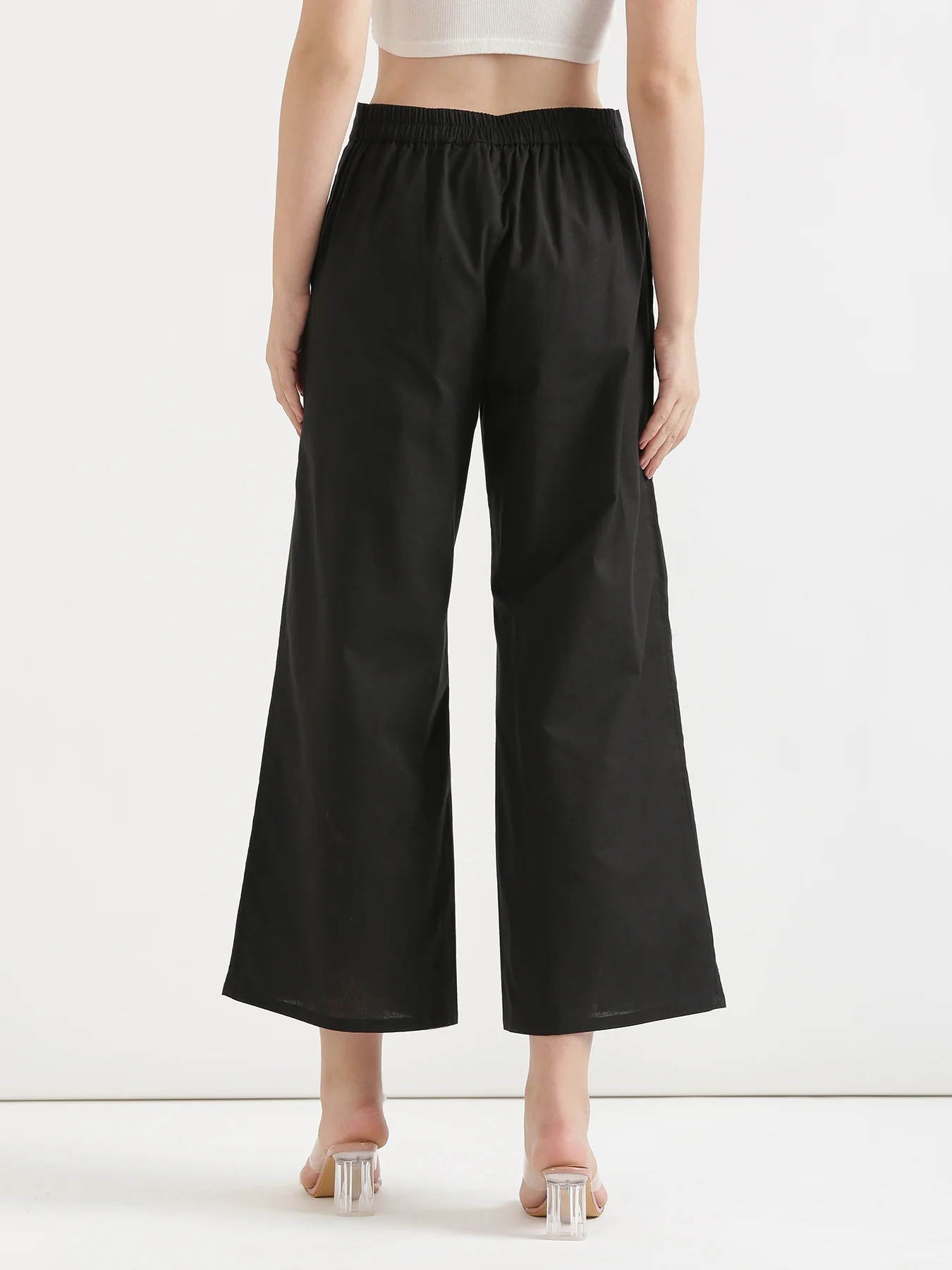 Women Black Airy Linen Wide Leg Pant - Image 7