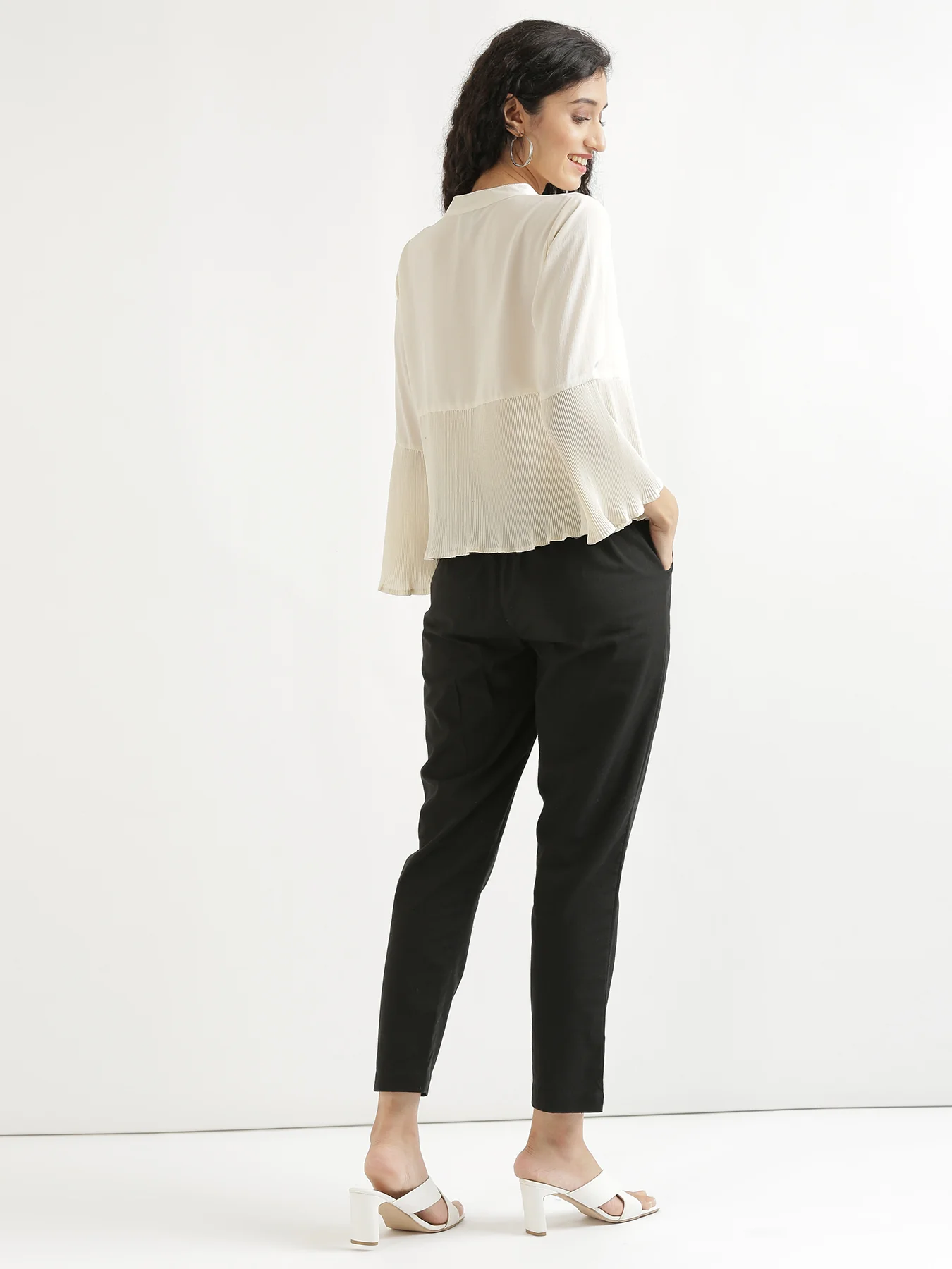 Women Black & White Cotton Pant - Image 9