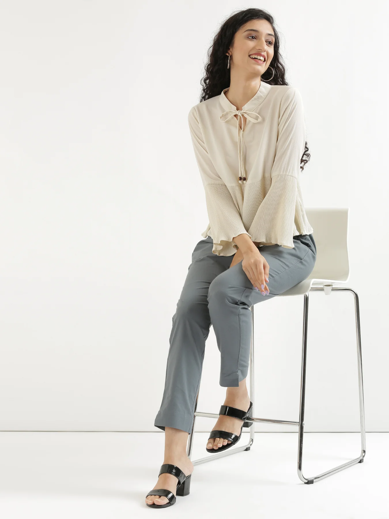 Women Black & Cement Grey Cotton Pant - Image 12