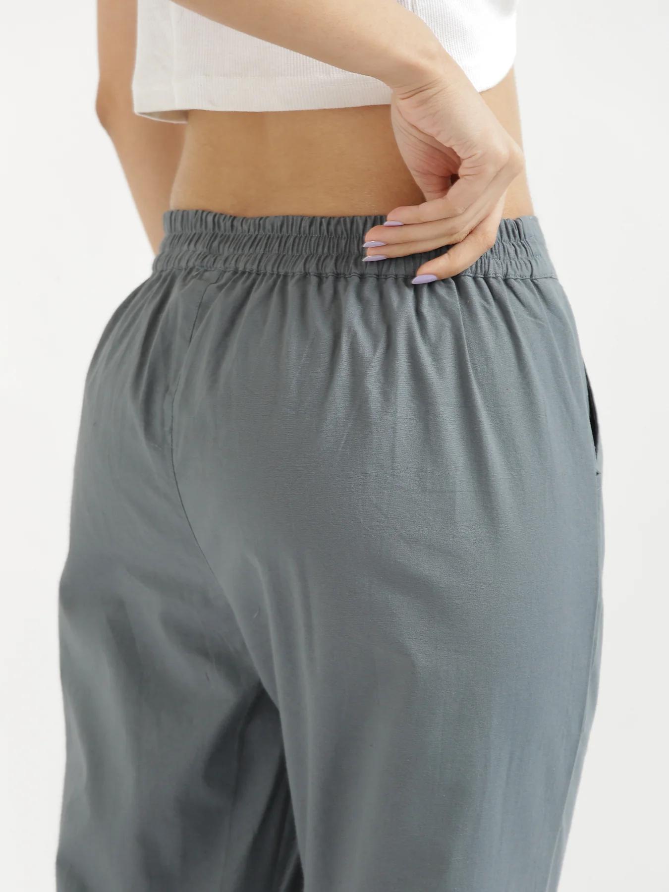 Women Black & Cement Grey Cotton Pant - Image 18