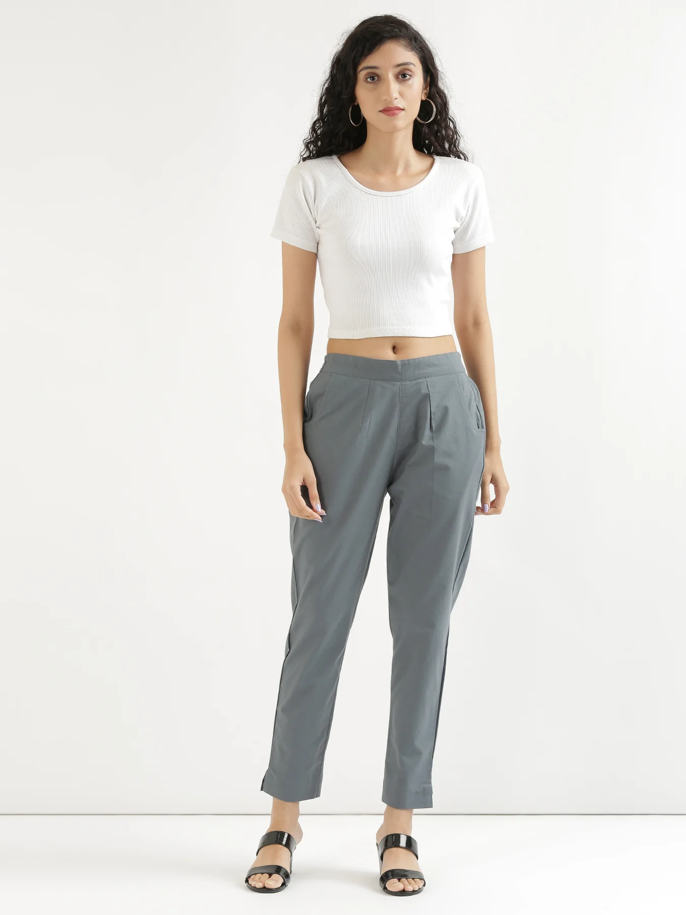 Women Black & Cement Grey Cotton Pant - Image 22