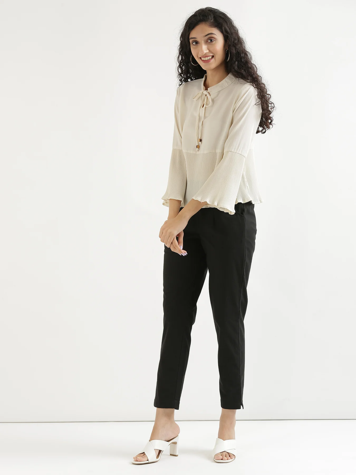Women Black & White Cotton Pant - Image 7