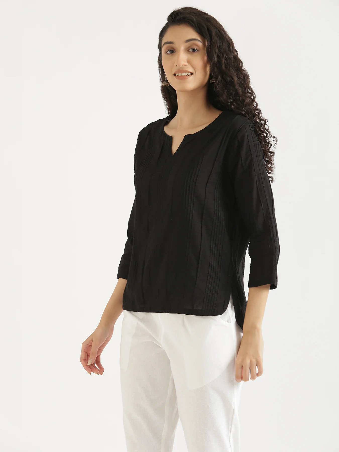 Women Black Everyday Cotton Top - Image 3