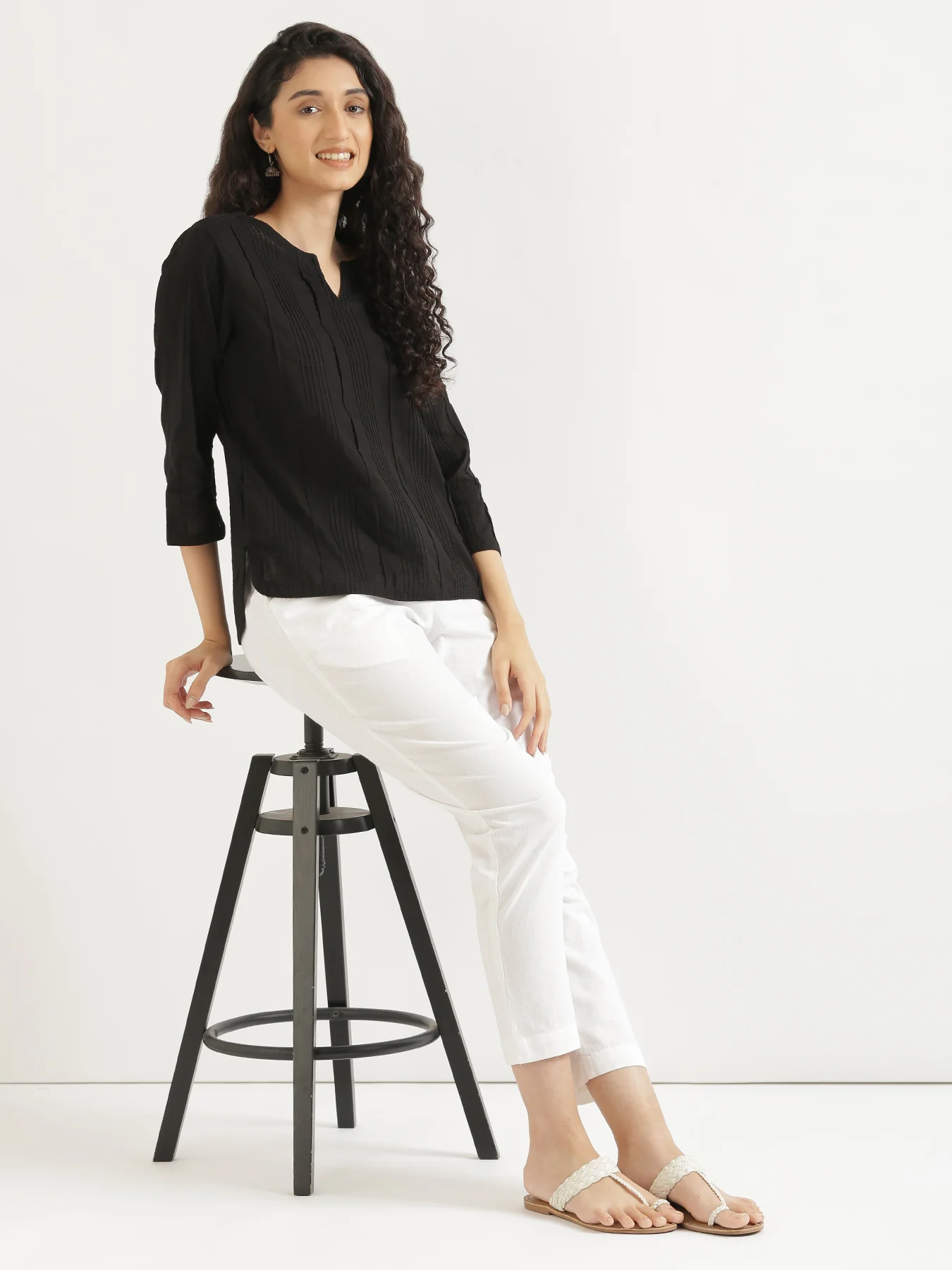 Women Black Everyday Cotton Top - Image 7